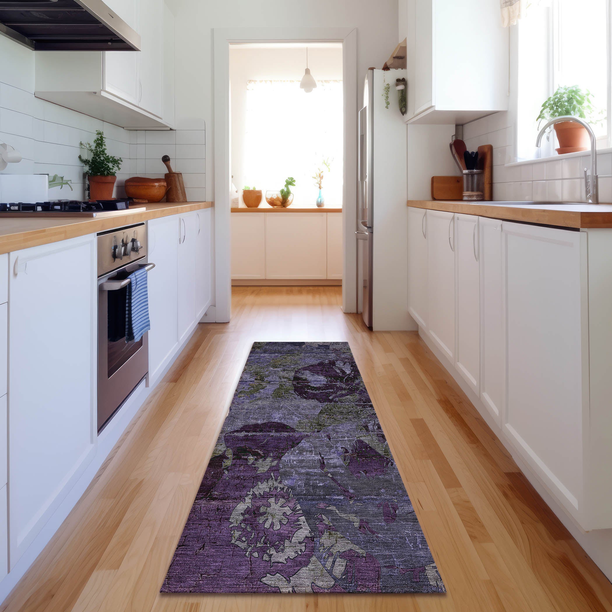 Dublin Machine Washable Transitional Purple Rug 2'3" x 7'6" #shape_Runner
