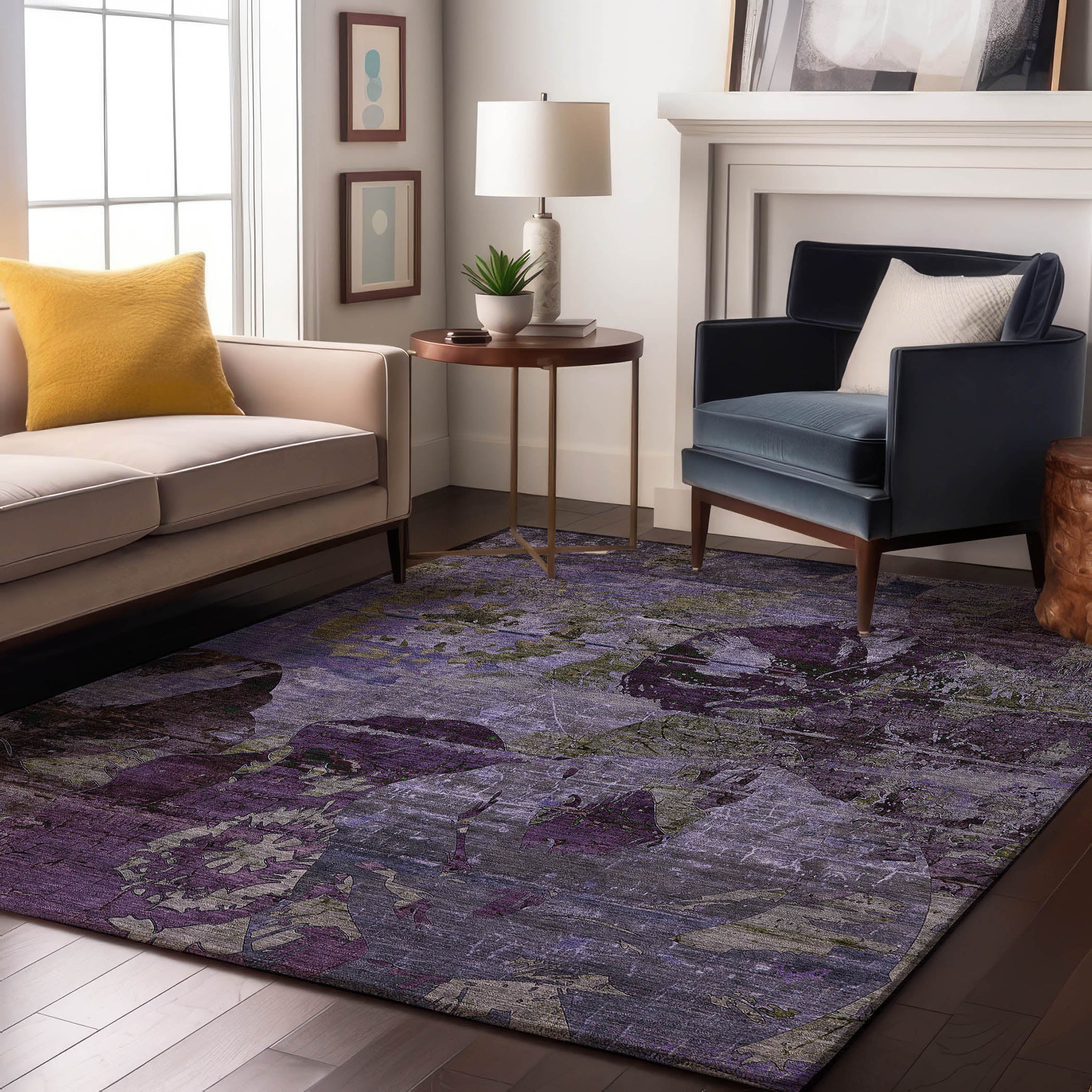 Dublin Machine Washable Transitional Purple Rug 2'6" x 3'10" #shape_Rectangle