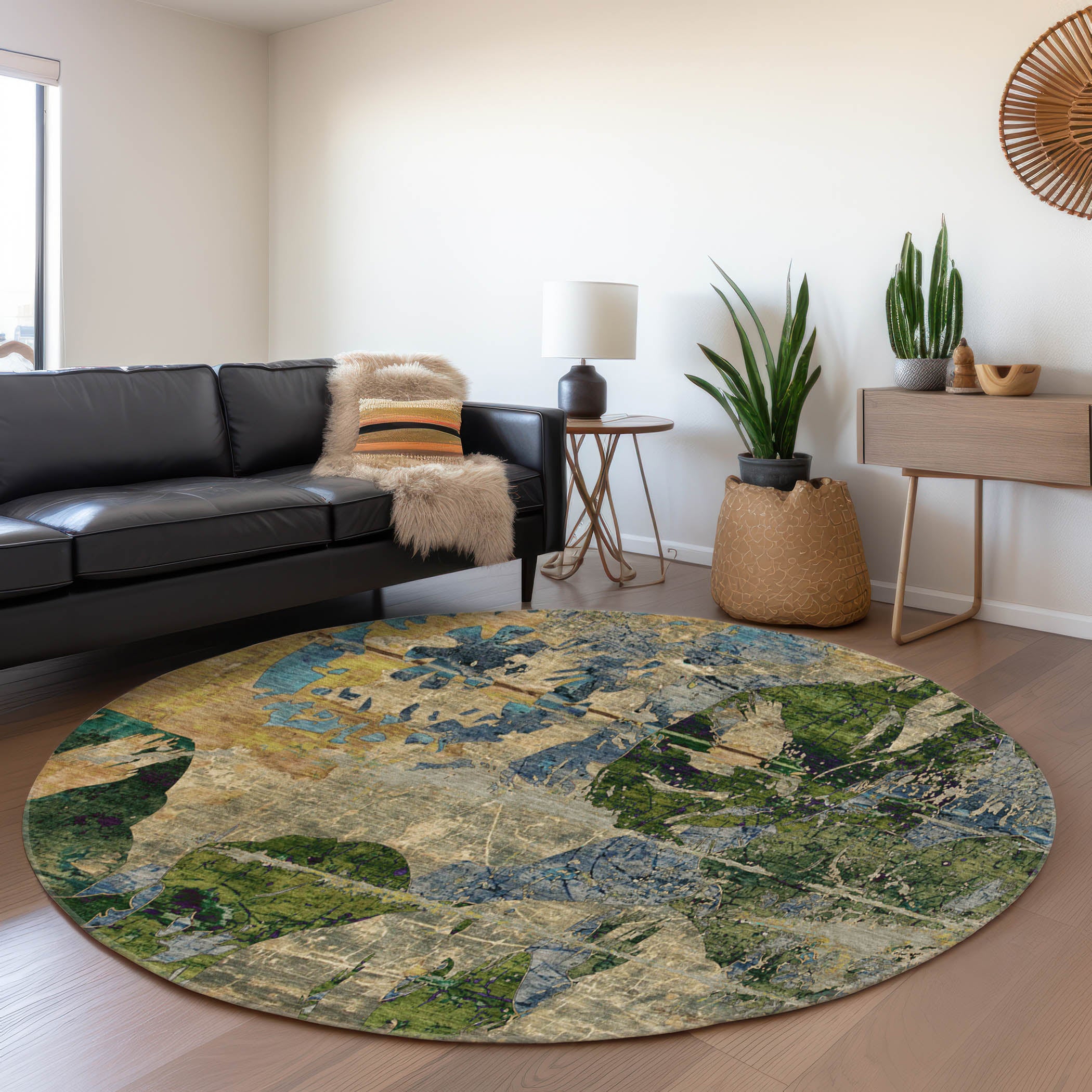 Dublin Machine Washable Transitional Taupe Brown Rug 8' x 8' #shape_Round