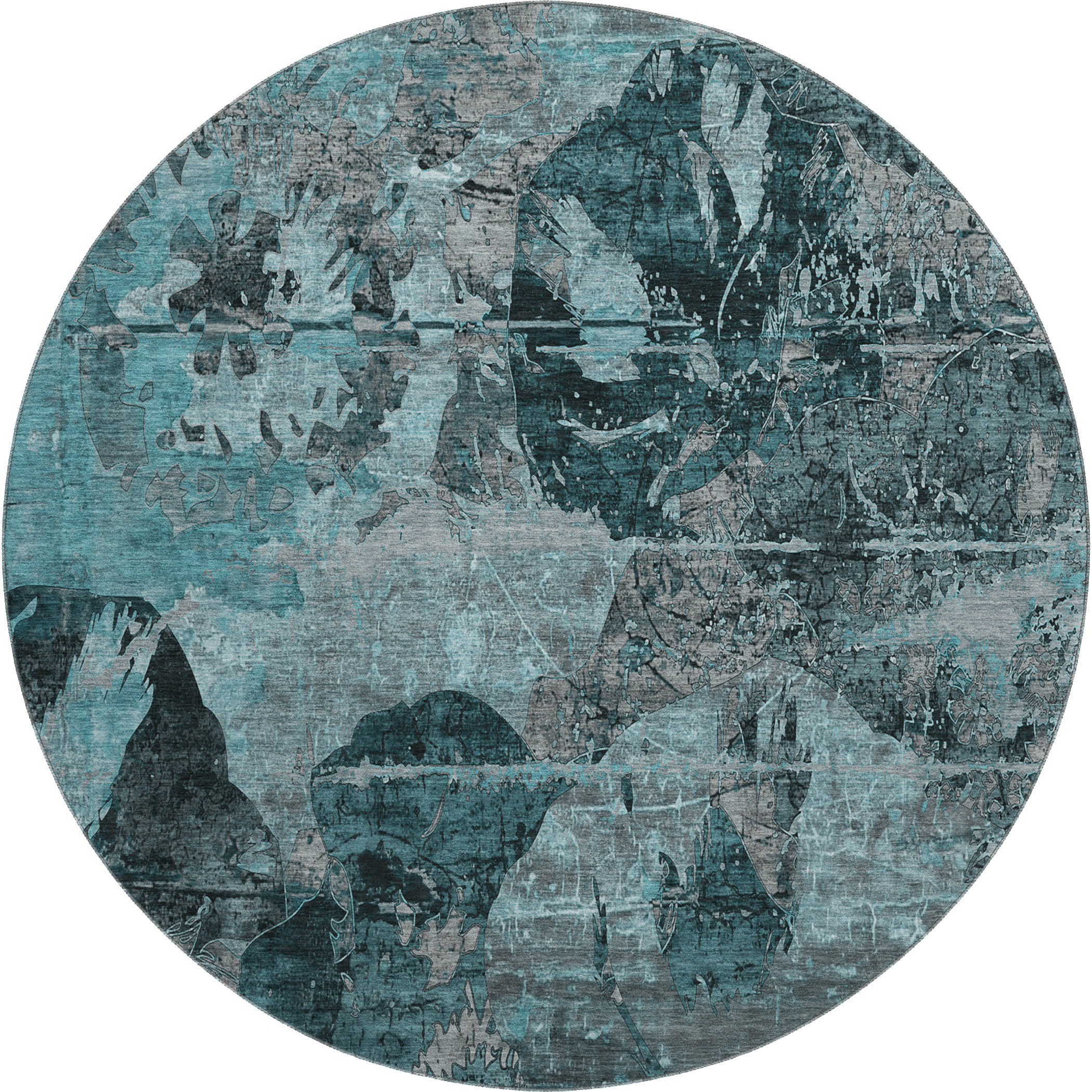 Dublin Machine Washable Transitional Teal Rug 8' x 8' #shape_Round