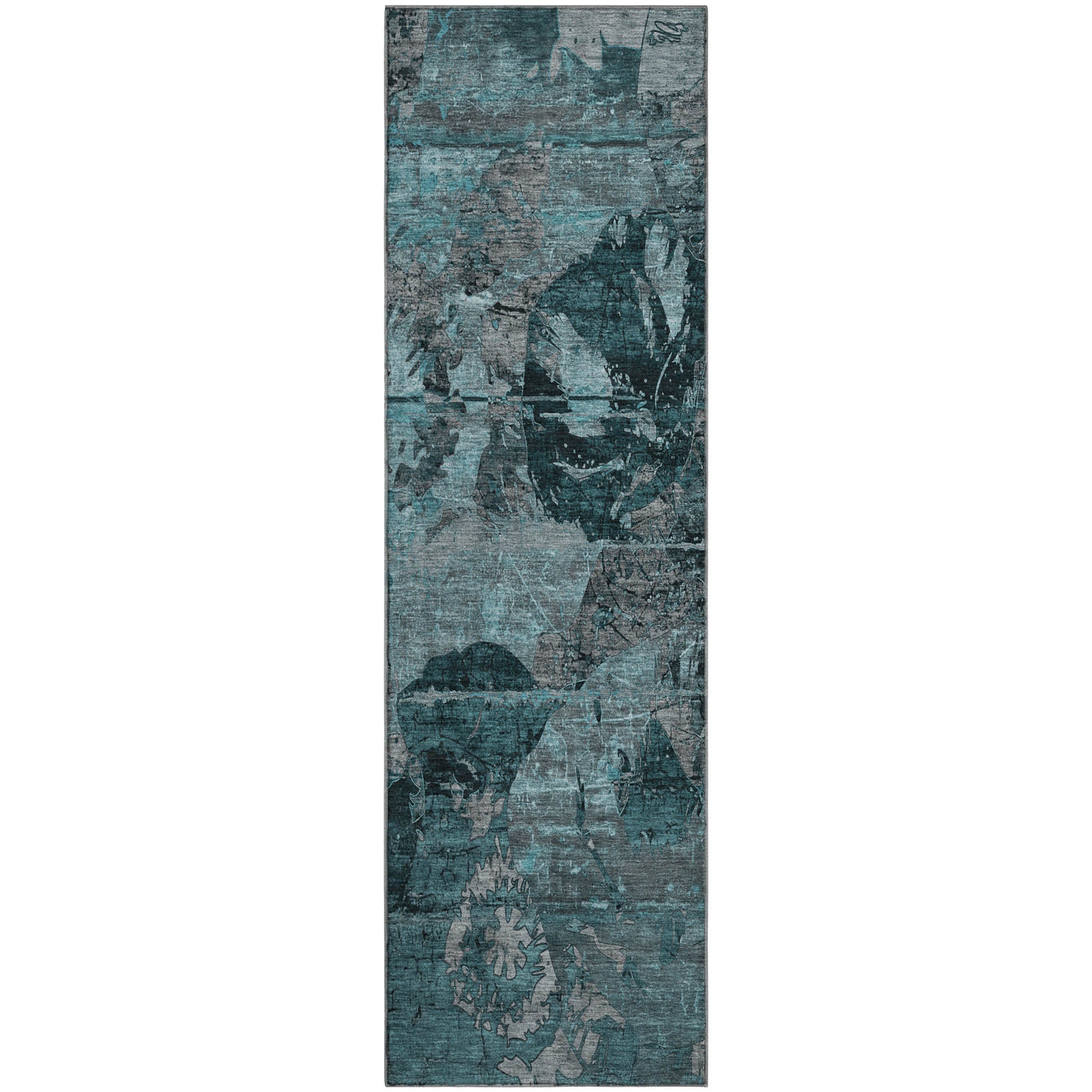 Dublin Machine Washable Transitional Teal Rug 2'3" x 7'6" #shape_Runner