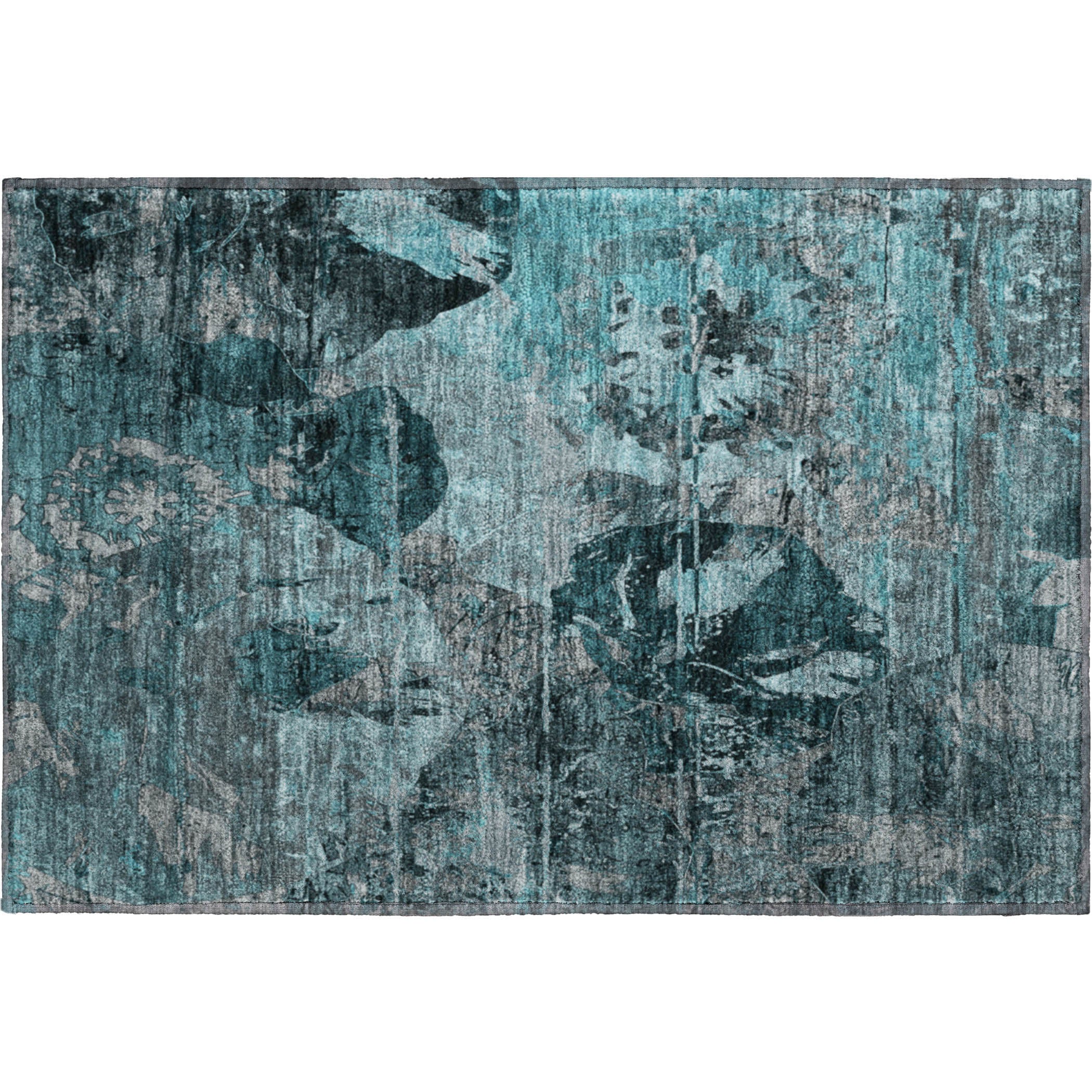 Dublin Machine Washable Transitional Teal Rug 1'8" x 2'6" #shape_Rectangle