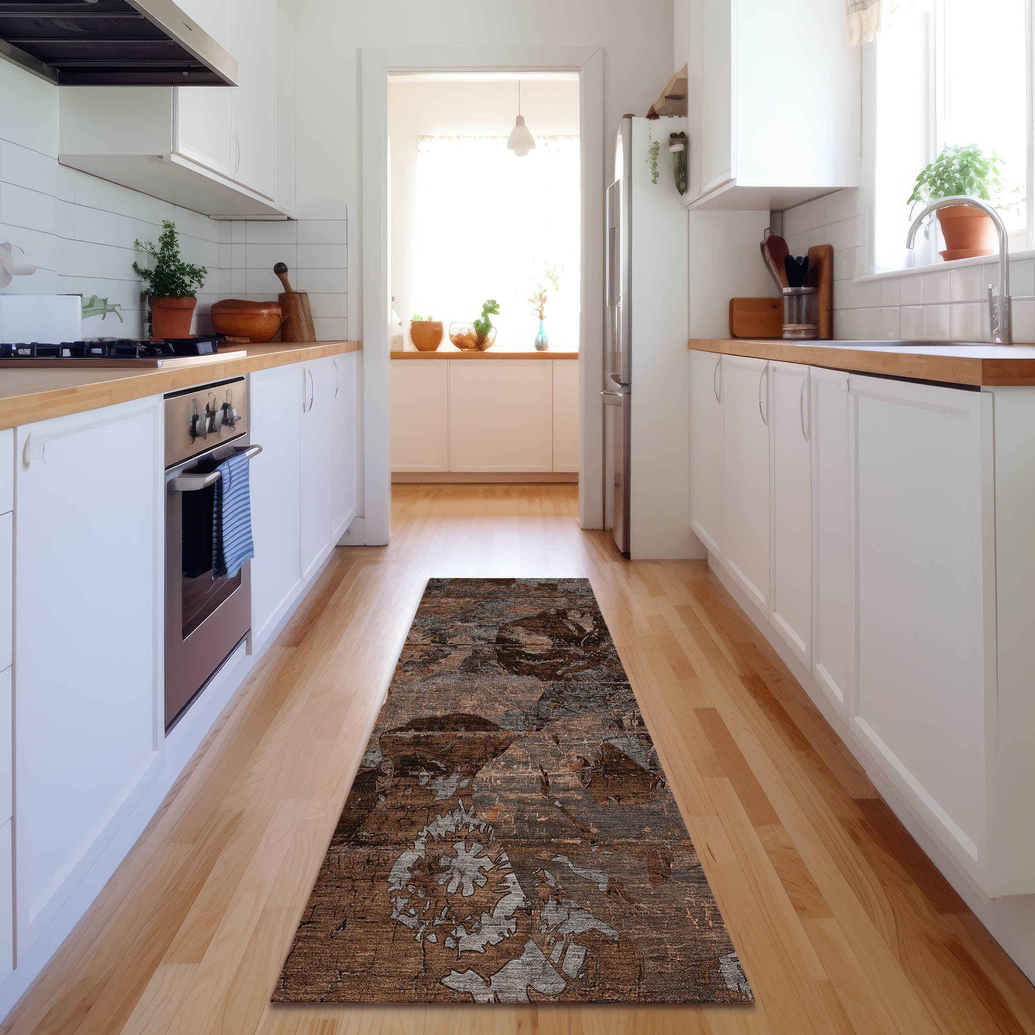 Dublin Machine Washable Transitional Terracotta Orange Rug 2'3" x 7'6" #shape_Runner