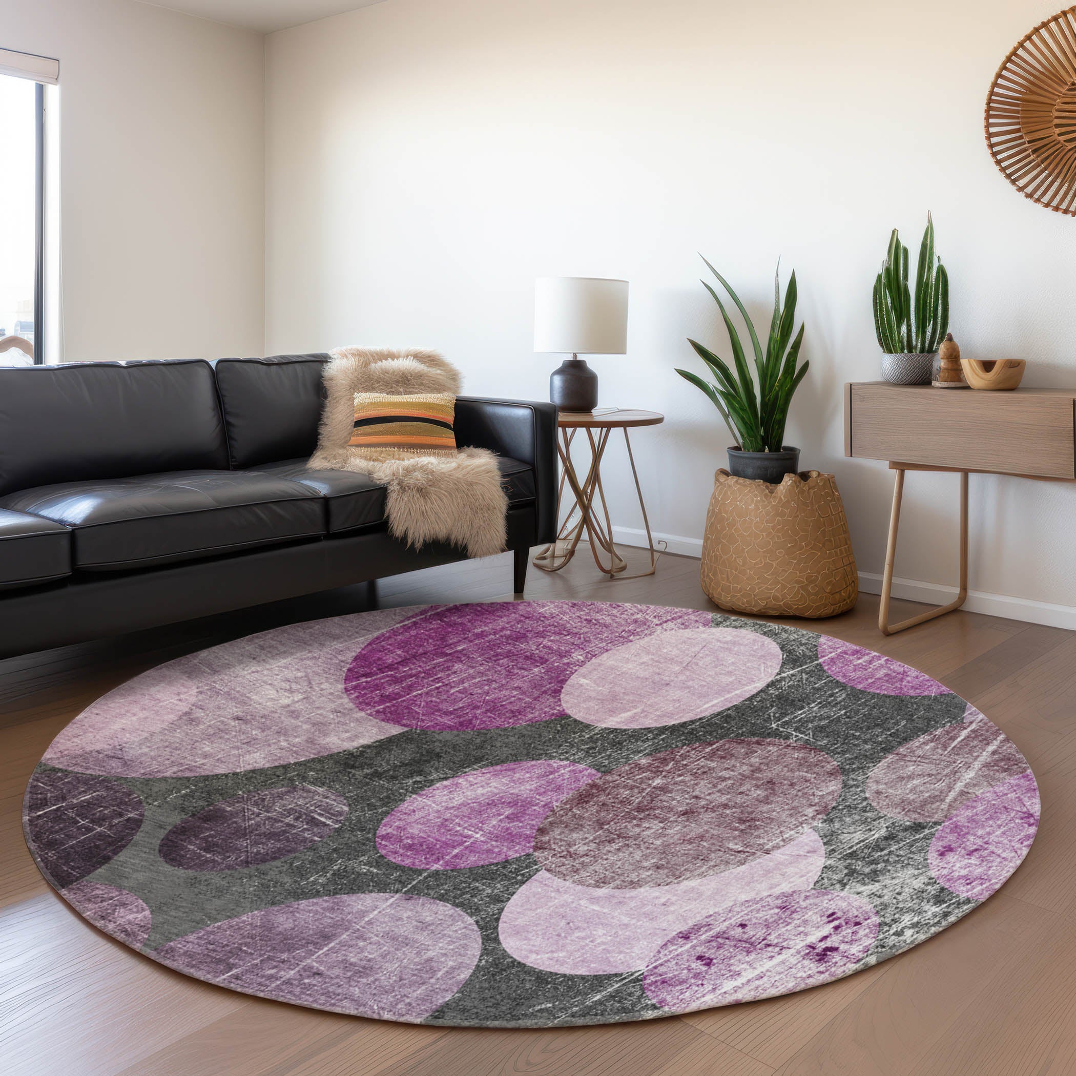 Hoi An Machine Washable Transitional Garnet Red Rug 8' x 8' #shape_Round