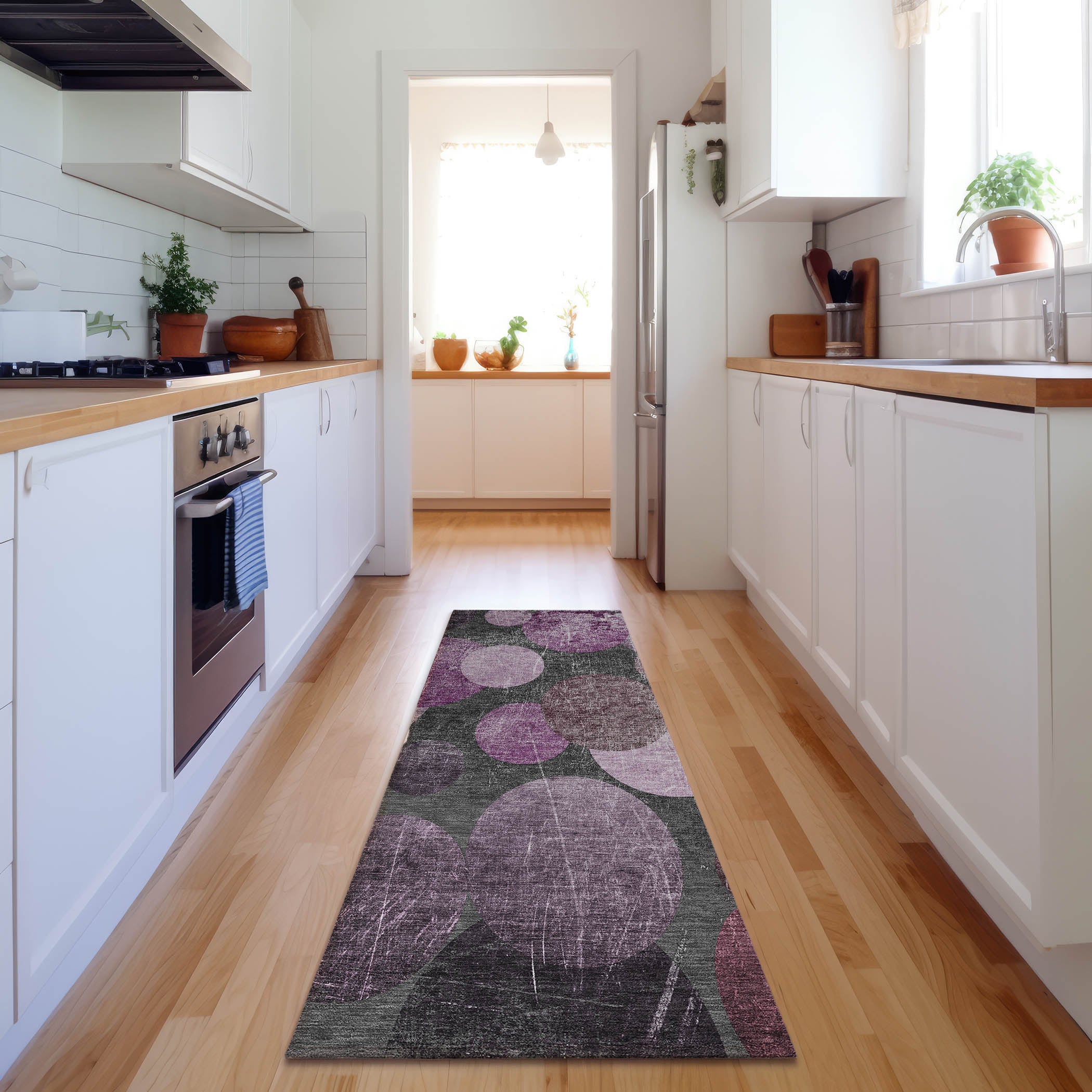 Hoi An Machine Washable Transitional Garnet Red Rug 2'3" x 7'6" #shape_Runner
