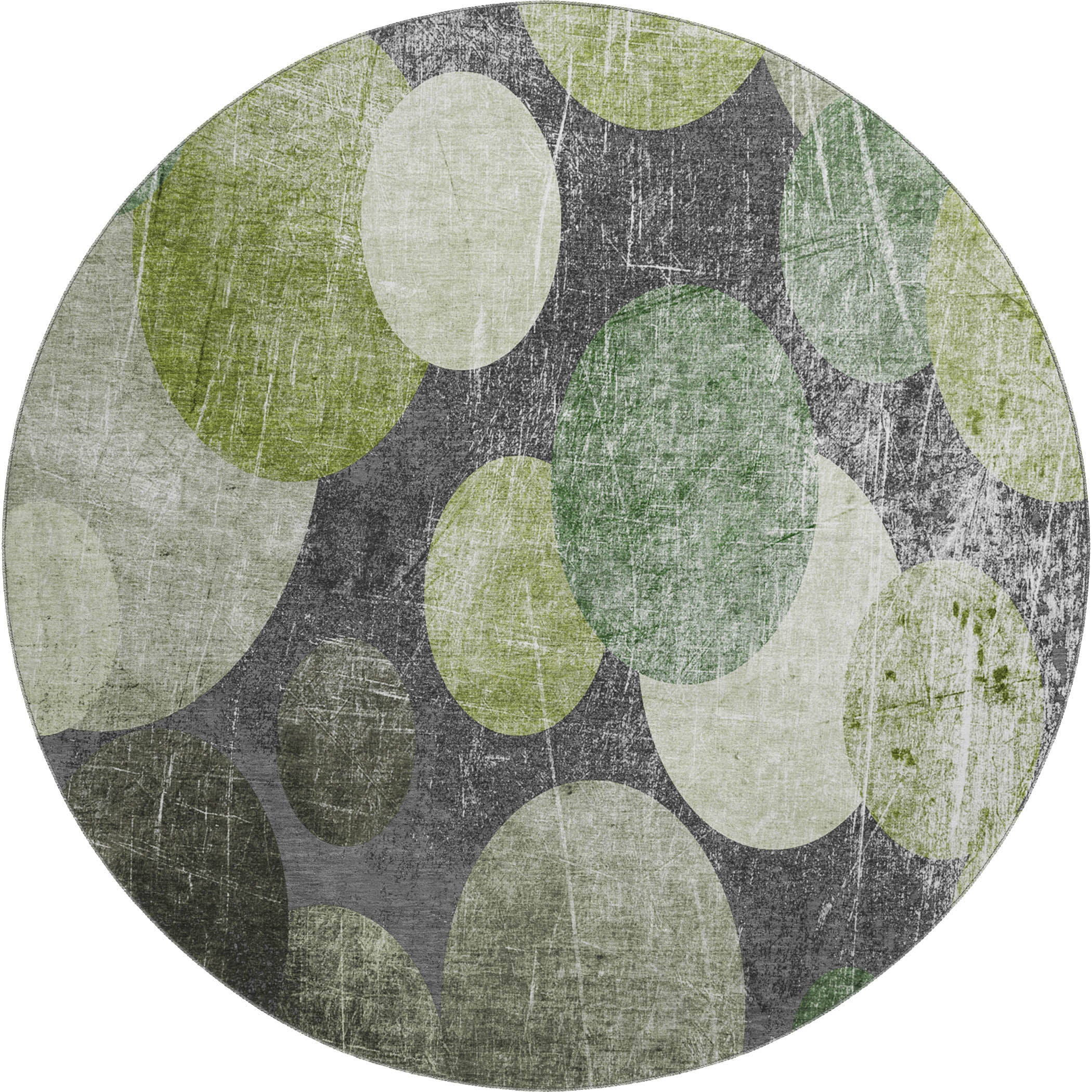 Hoi An Machine Washable Transitional Green Rug 8' x 8' #shape_Round