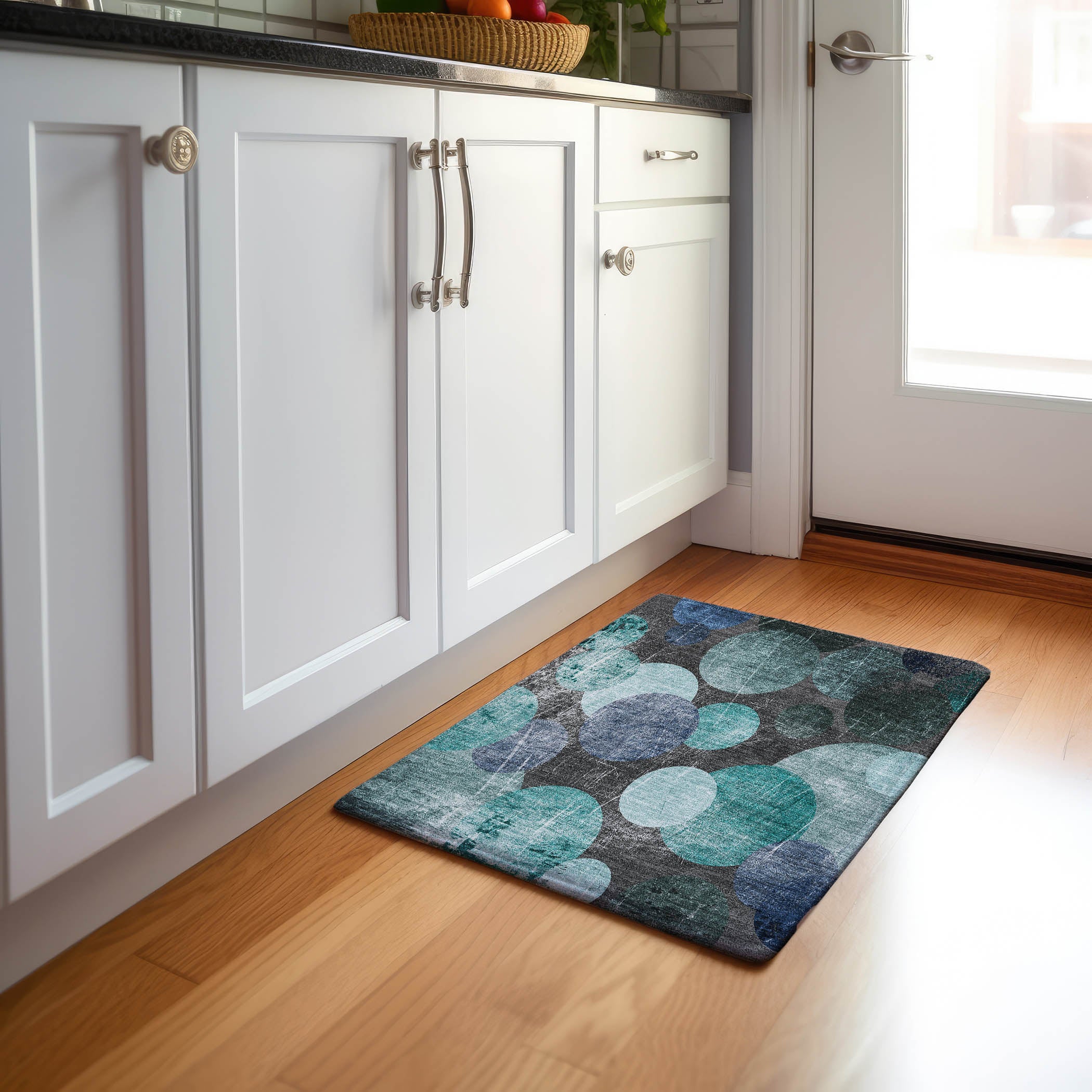 Hoi An Machine Washable Transitional Teal Rug 1'8" x 2'6" #shape_Rectangle