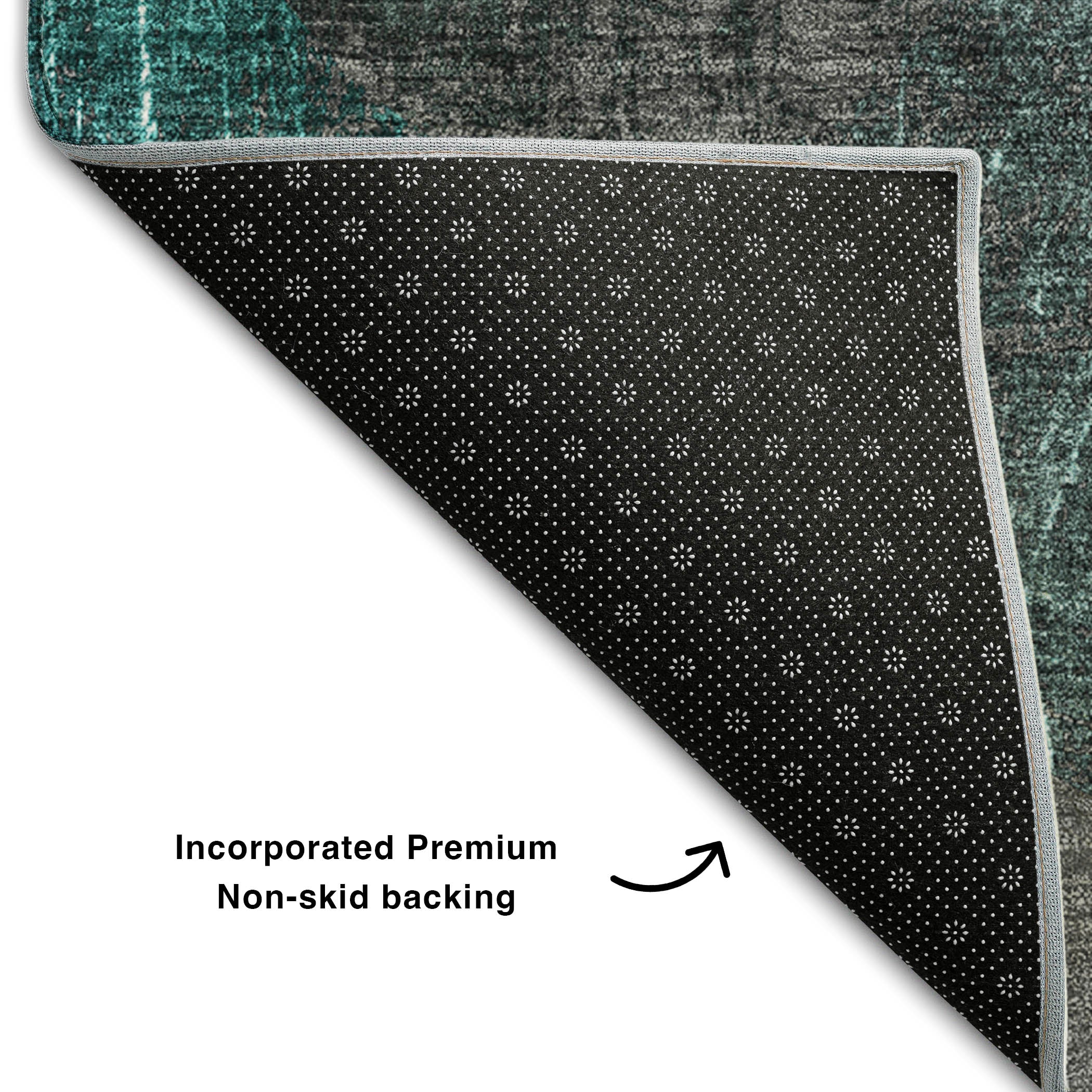 Hoi An Machine Washable Transitional Teal Rug 1'8" x 2'6" #shape_Rectangle