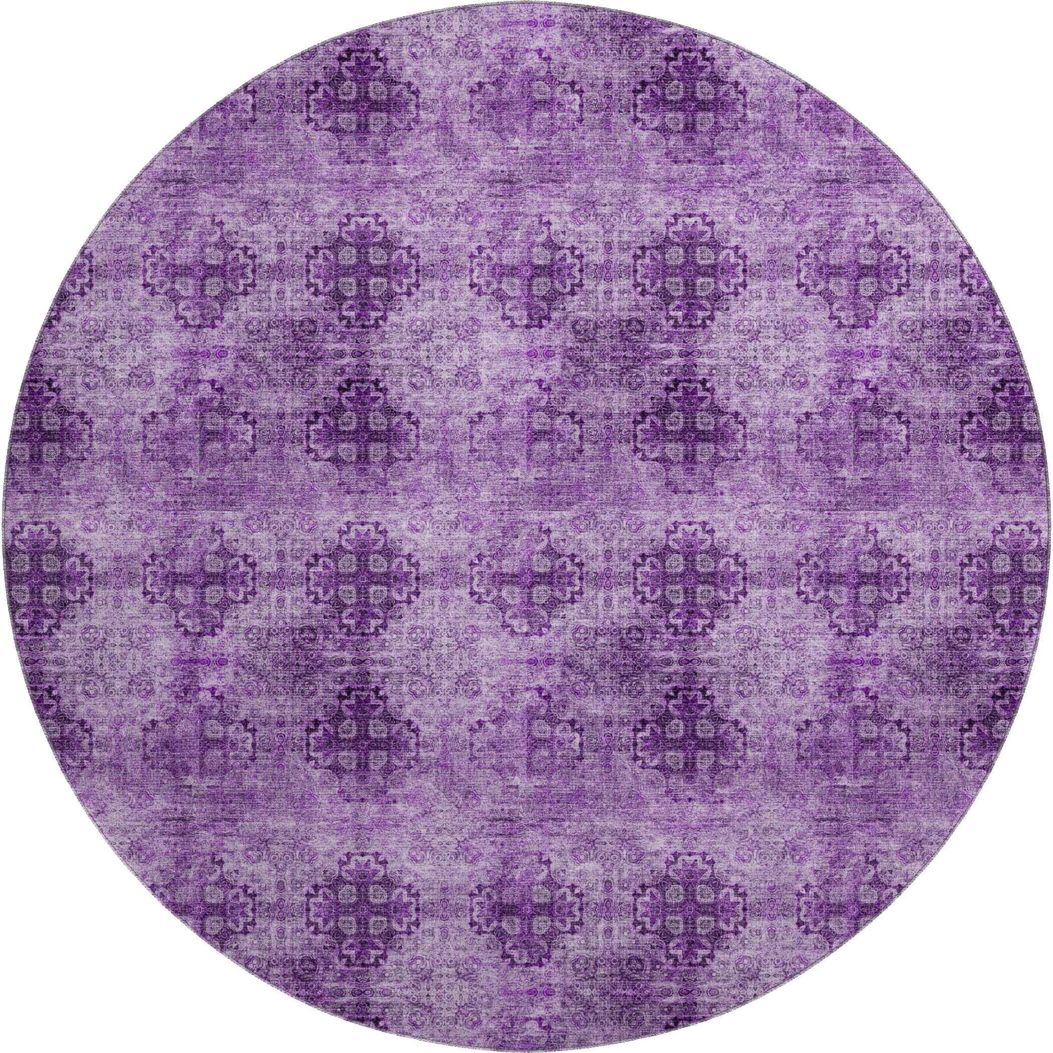 Mostar Machine Washable Transitional Eggplant Purple Rug 8' x 8' #shape_Round