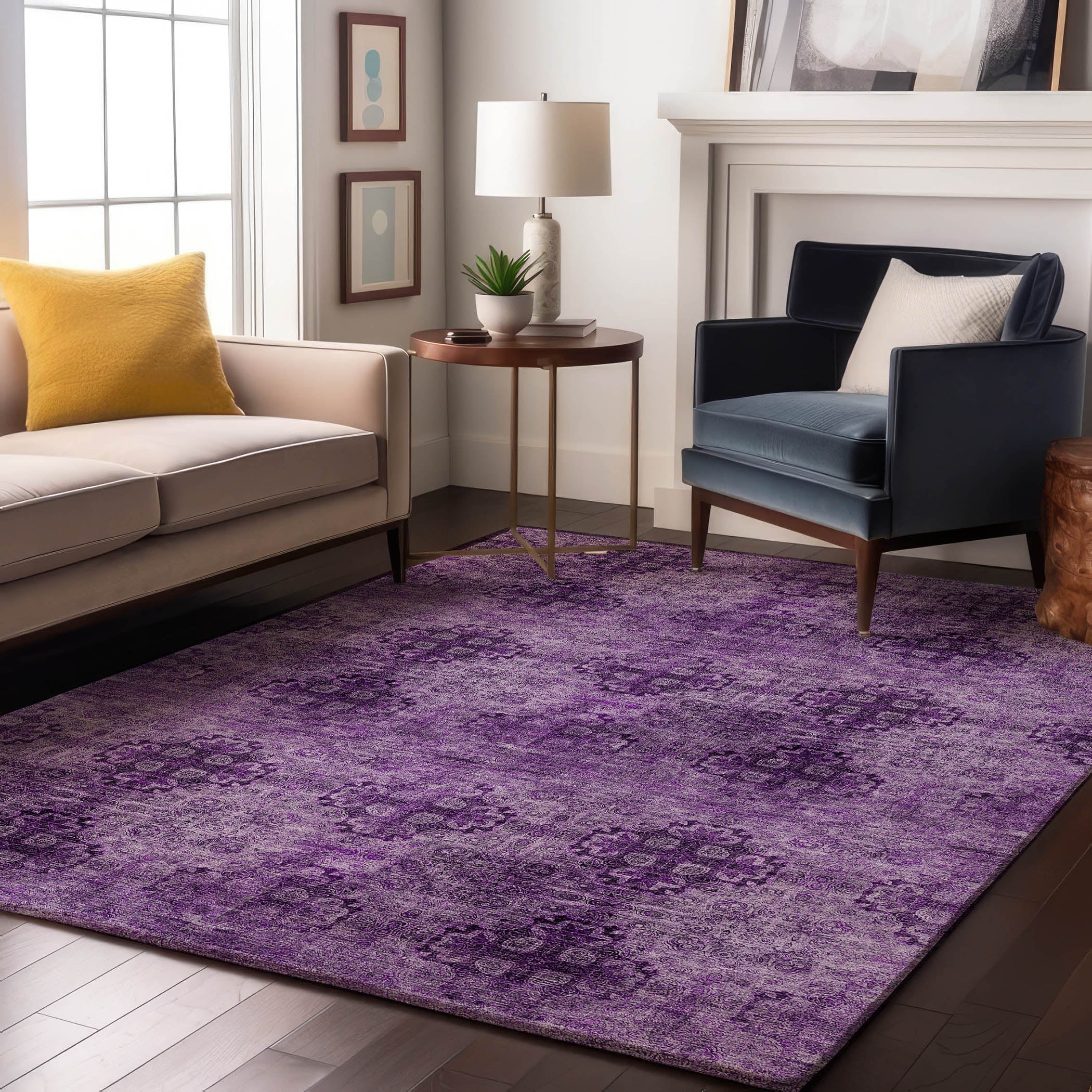Mostar Machine Washable Transitional Eggplant Purple Rug 2'6" x 3'10" #shape_Rectangle