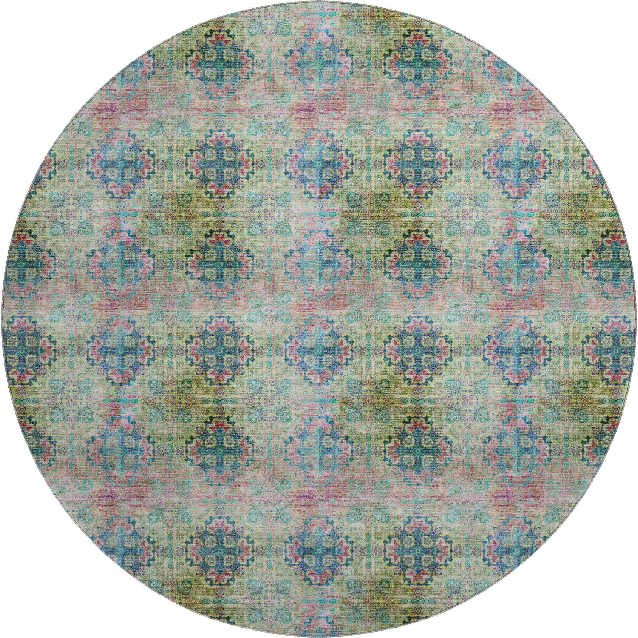 Mostar Machine Washable Transitional Green Rug 8' x 8' #shape_Round