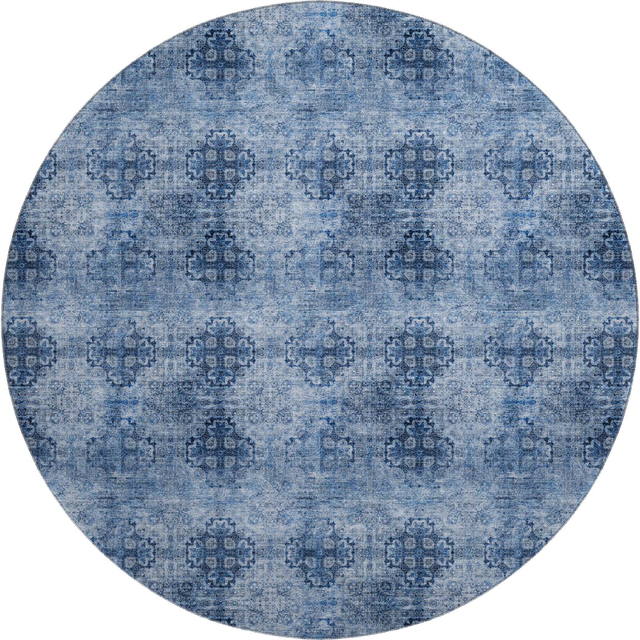 Mostar Machine Washable Transitional Navy Blue Rug 8' x 8' #shape_Round