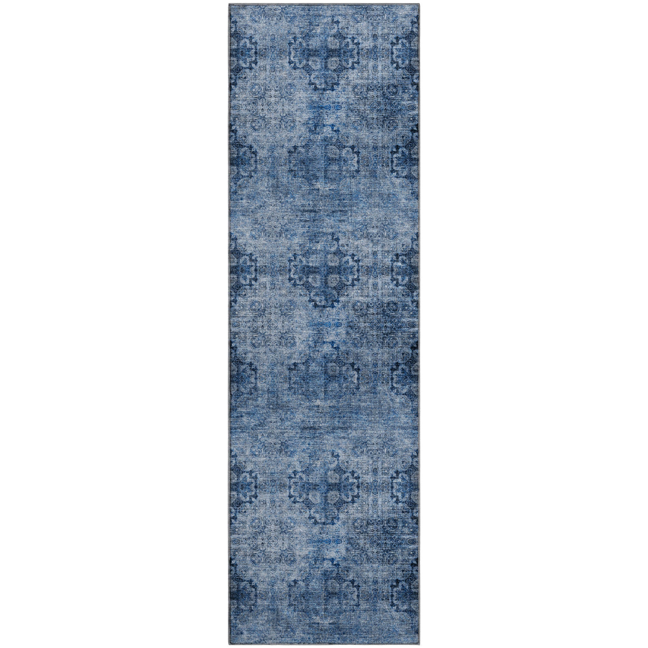 Mostar Machine Washable Transitional Navy Blue Rug 2'3" x 7'6" #shape_Runner