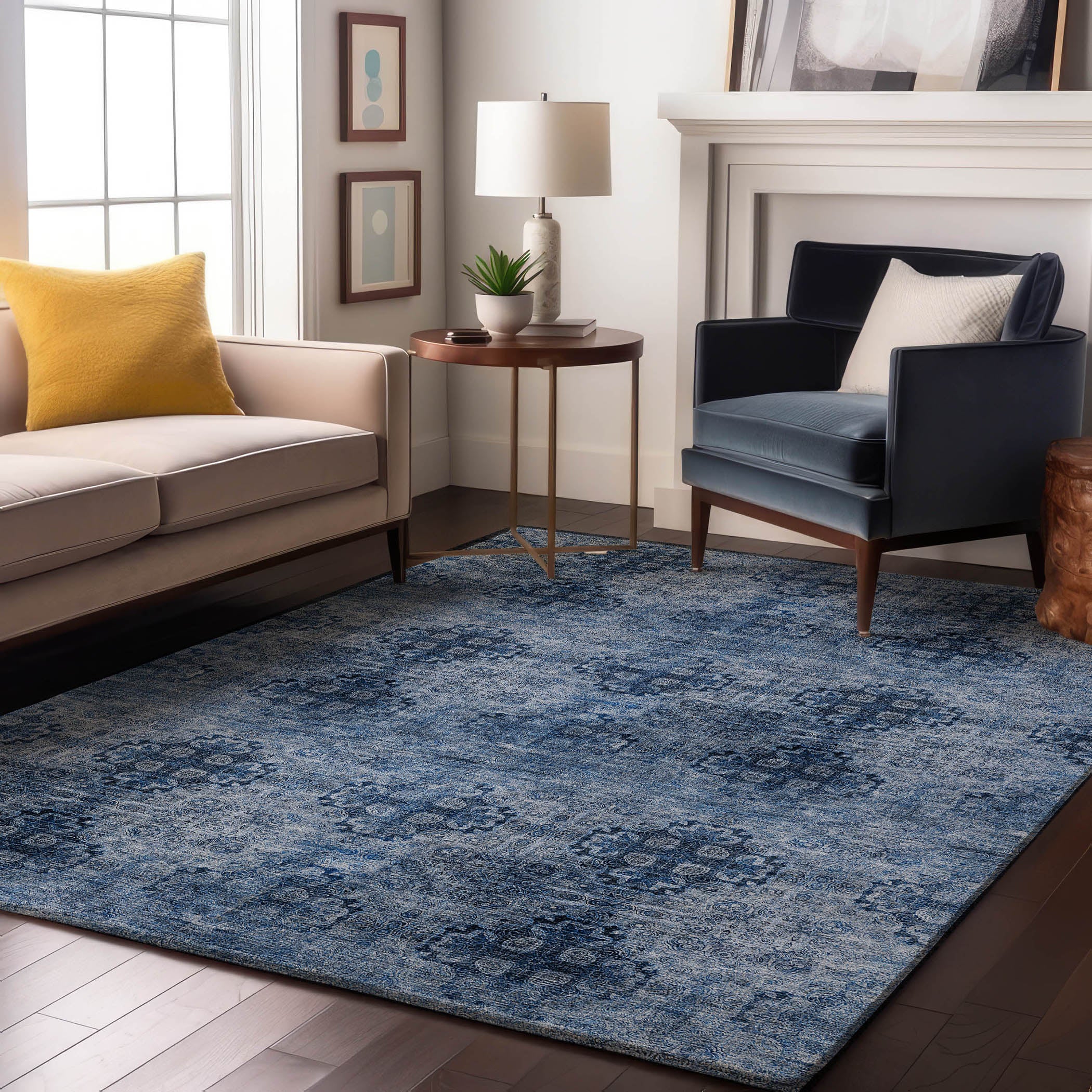 Mostar Machine Washable Transitional Navy Blue Rug 2'6" x 3'10" #shape_Rectangle