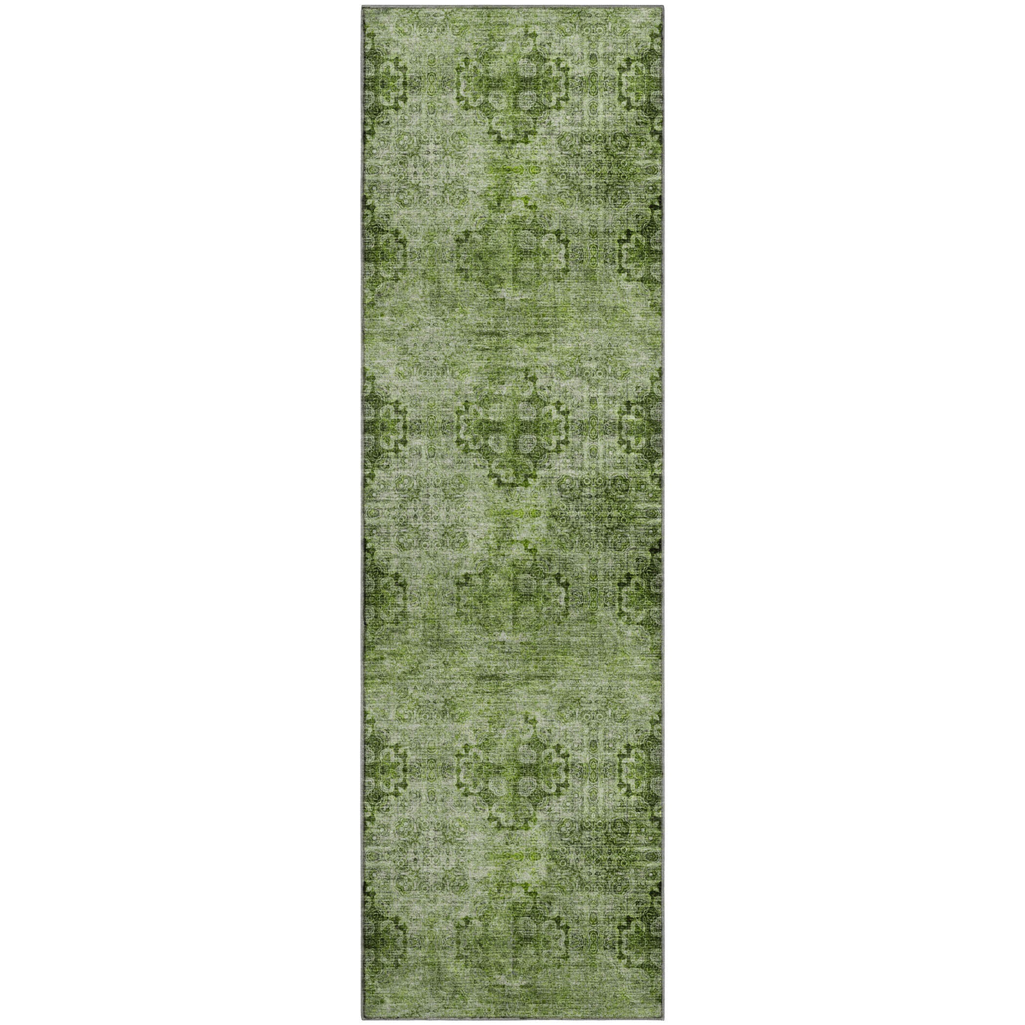 Mostar Machine Washable Transitional Olive Green Rug 2'3" x 7'6" #shape_Runner