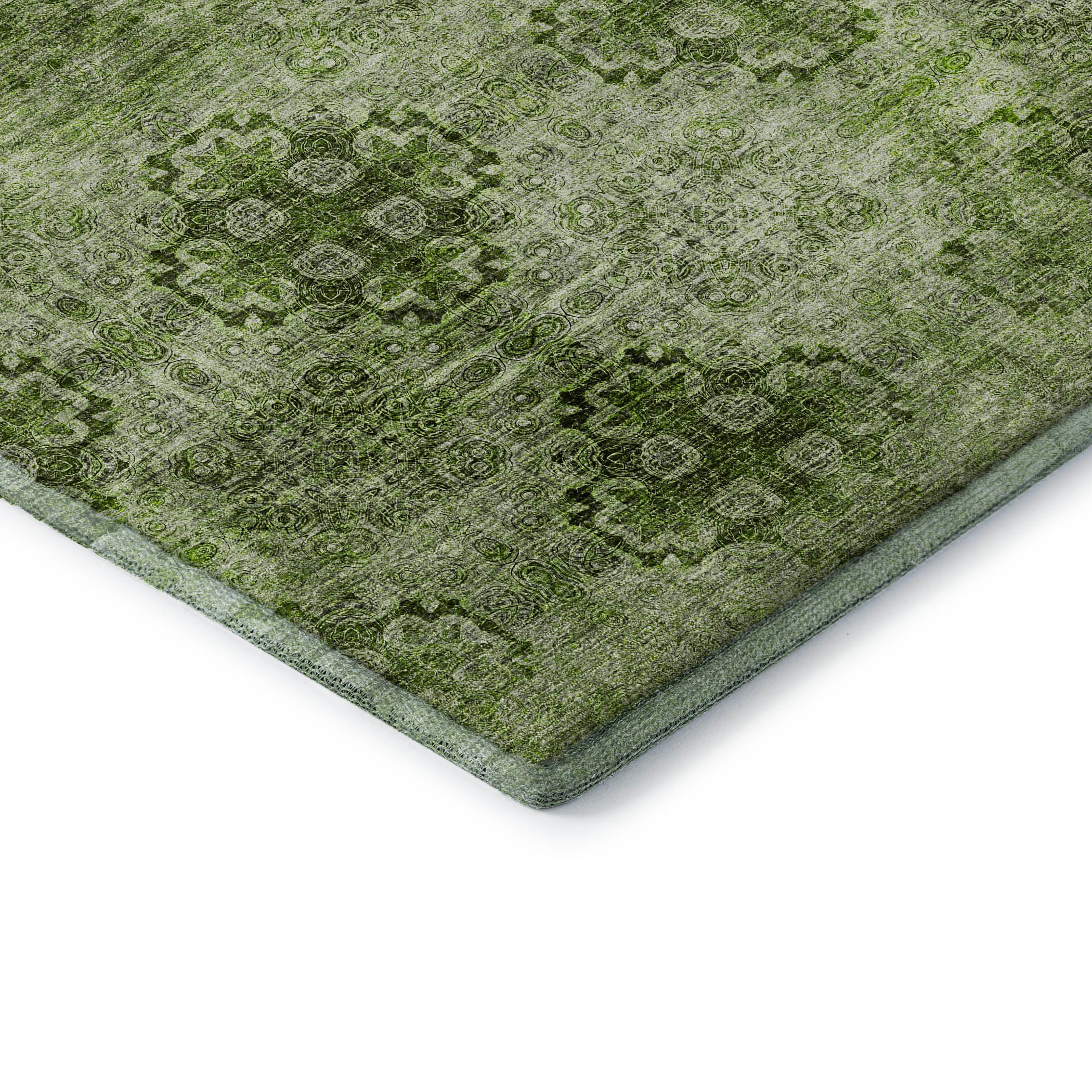 Mostar Machine Washable Transitional Olive Green Rug 1'8" x 2'6" #shape_Rectangle