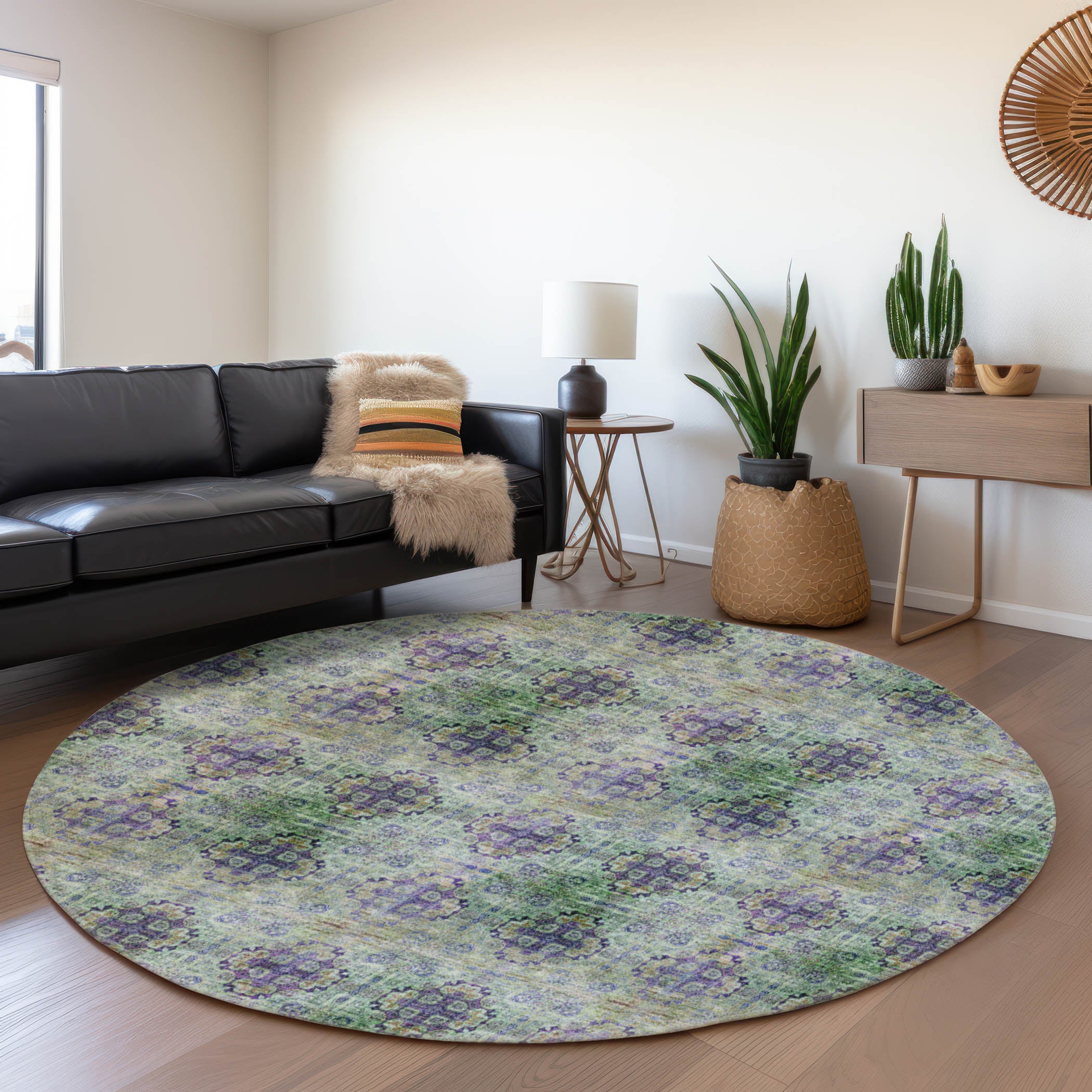 Mostar Machine Washable Transitional Purple Rug 8' x 8' #shape_Round
