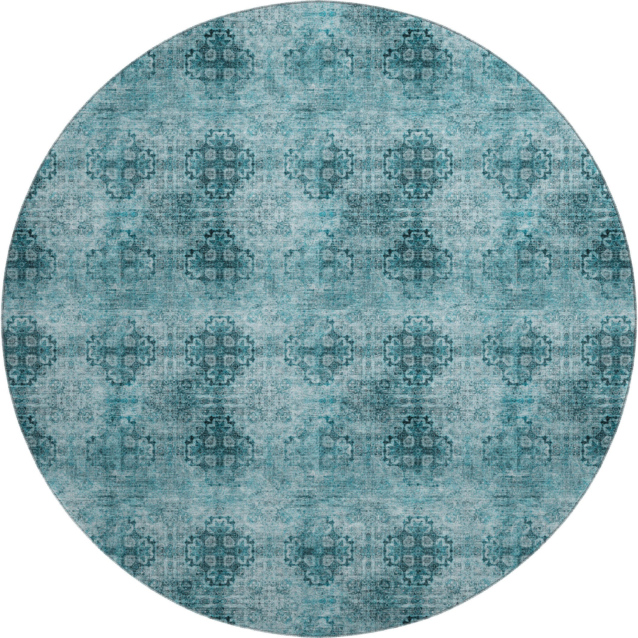 Mostar Machine Washable Transitional Teal Rug 8' x 8' #shape_Round