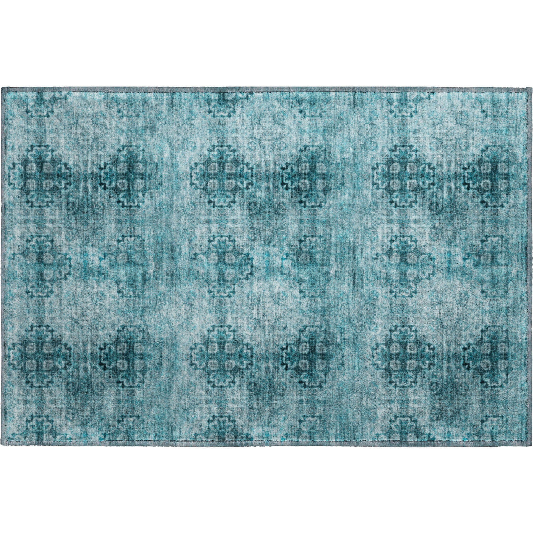 Mostar Machine Washable Transitional Teal Rug 1'8" x 2'6" #shape_Rectangle