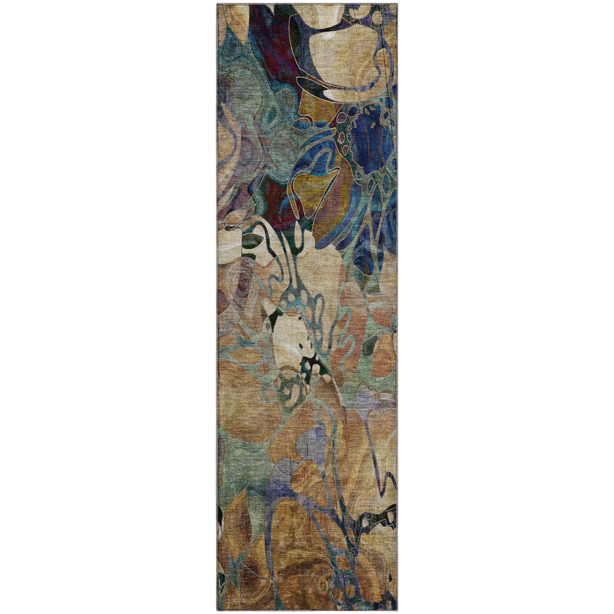 Queenstown Machine Washable Transitional Beige Brown Rug 2'3" x 7'6" #shape_Runner