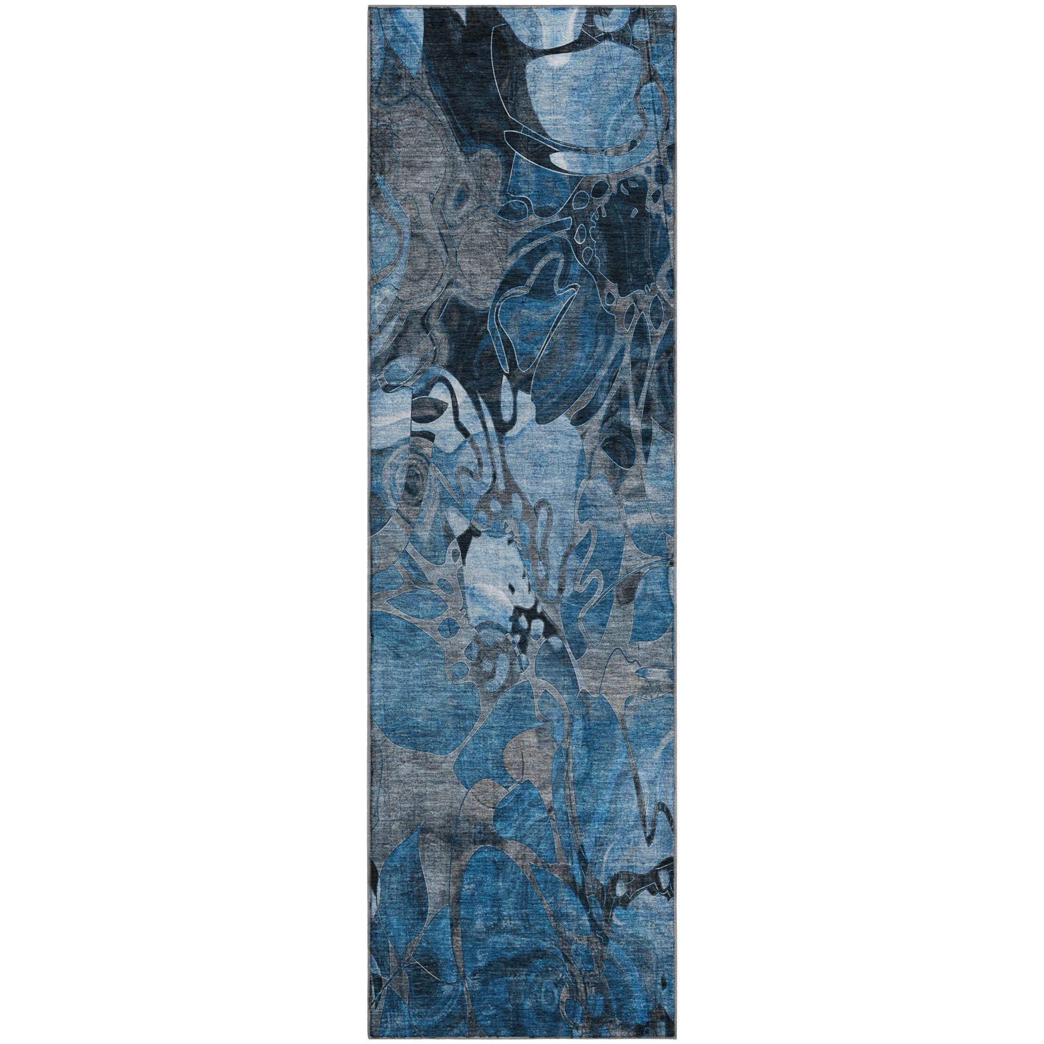 Queenstown Machine Washable Transitional Blue Rug 2'3" x 7'6" #shape_Runner