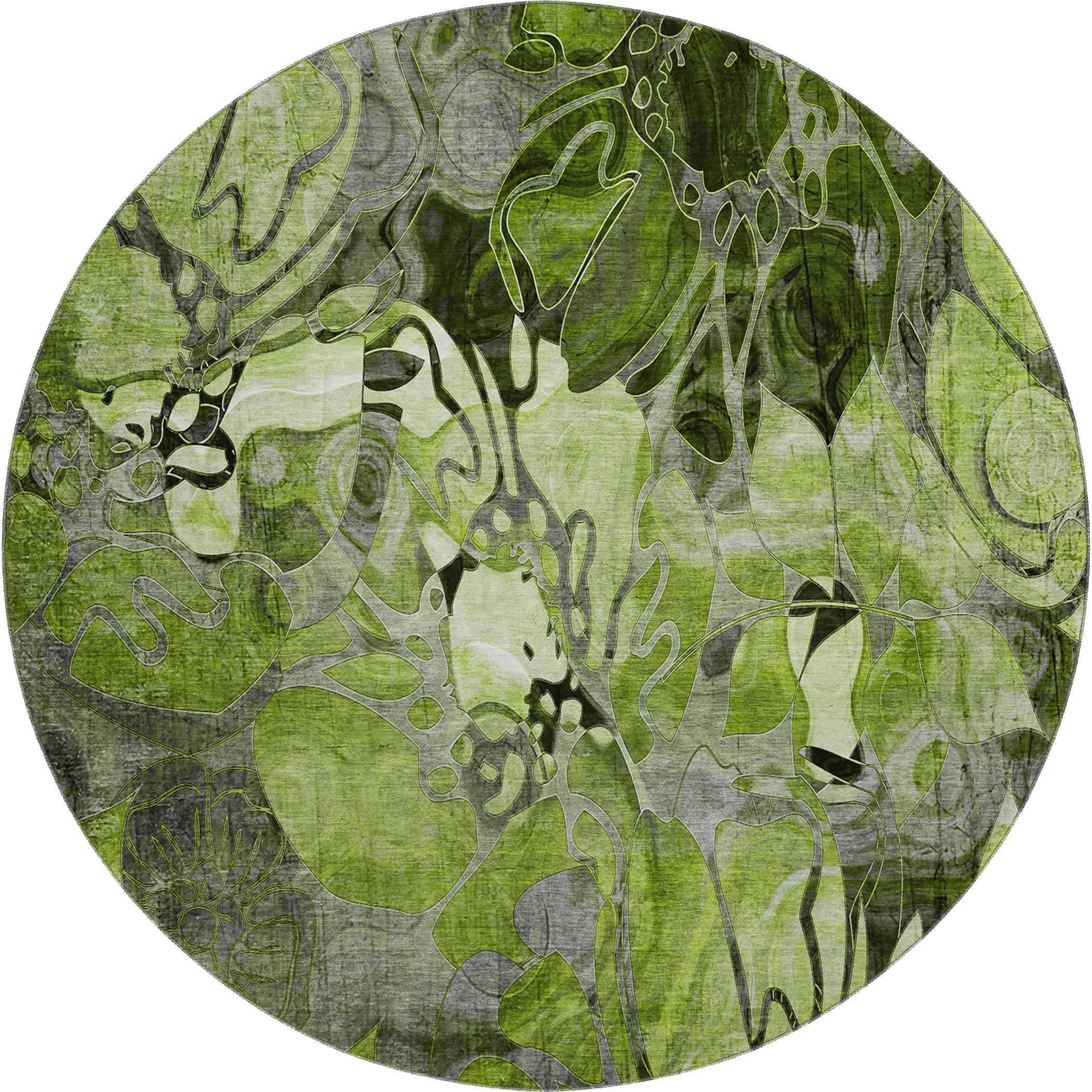 Queenstown Machine Washable Transitional Fern Green Rug 8' x 8' #shape_Round