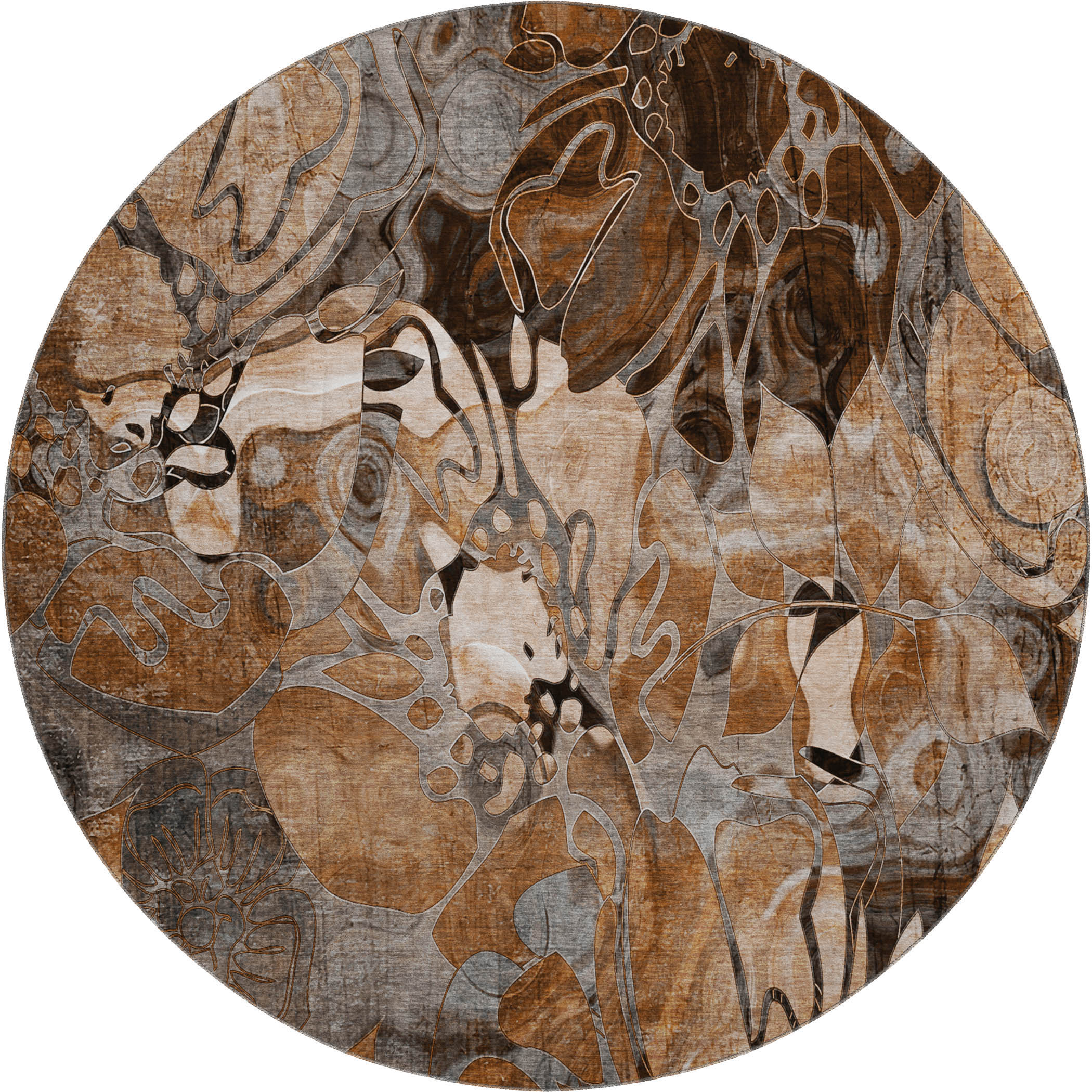 Queenstown Machine Washable Transitional Paprika Orange Rug 8' x 8' #shape_Round
