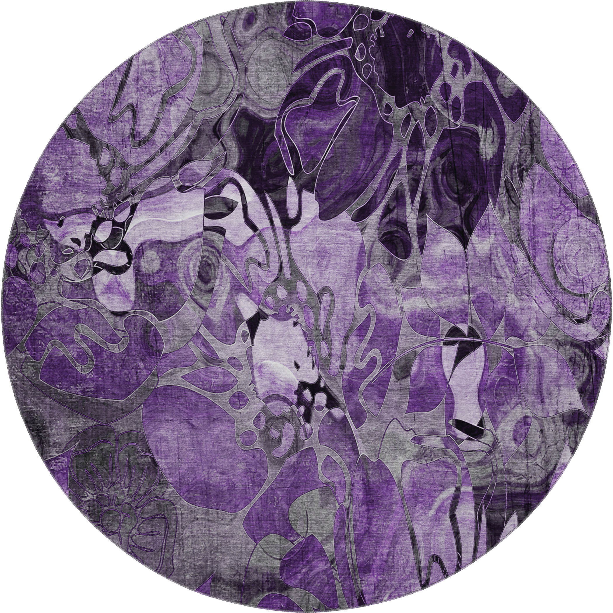 Queenstown Machine Washable Transitional Purple Rug 8' x 8' #shape_Round