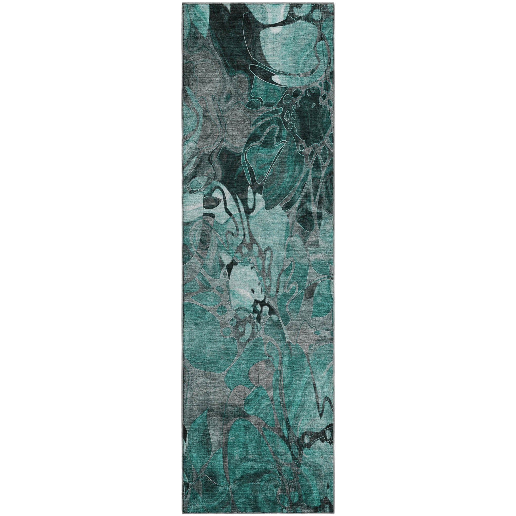 Queenstown Machine Washable Transitional Teal Rug 2'3" x 7'6" #shape_Runner