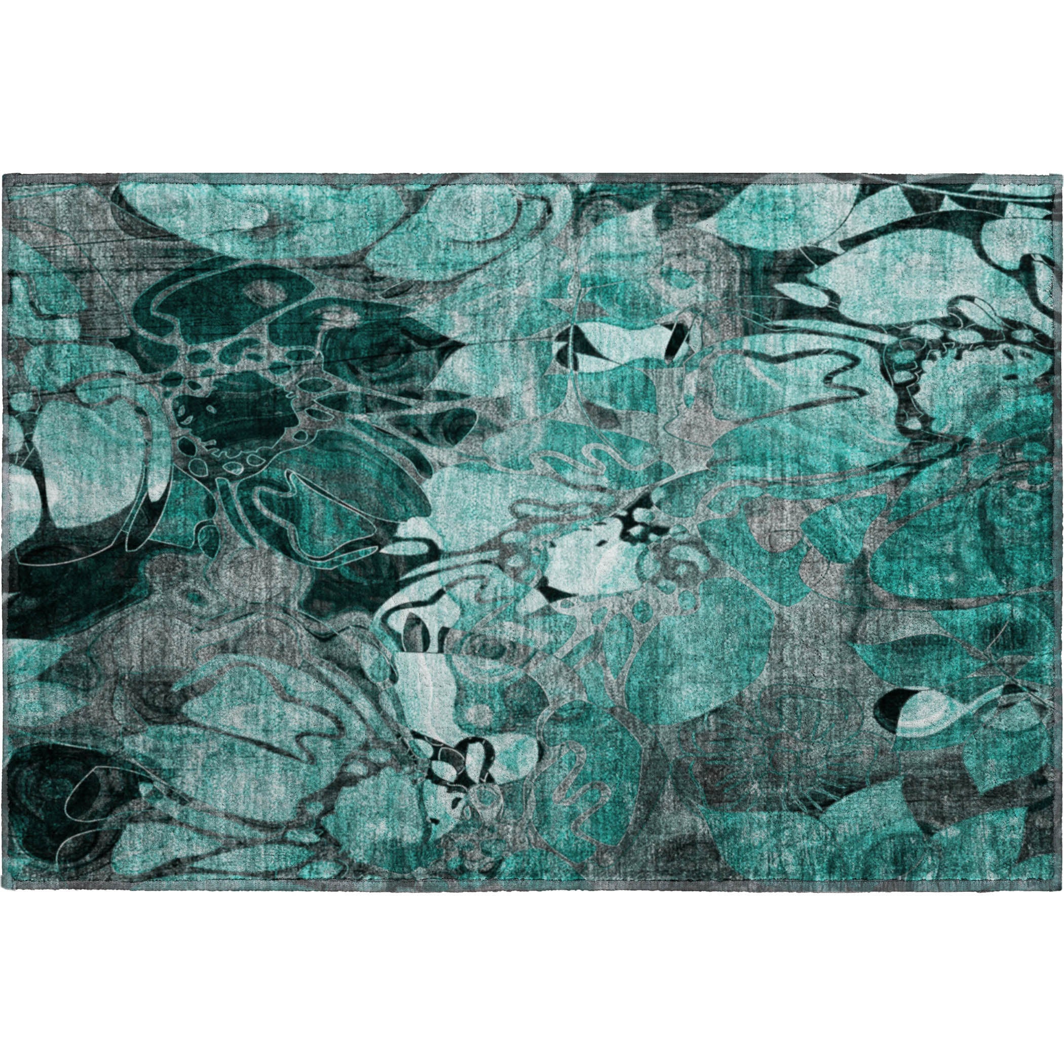 Queenstown Machine Washable Transitional Teal Rug 1'8" x 2'6" #shape_Rectangle