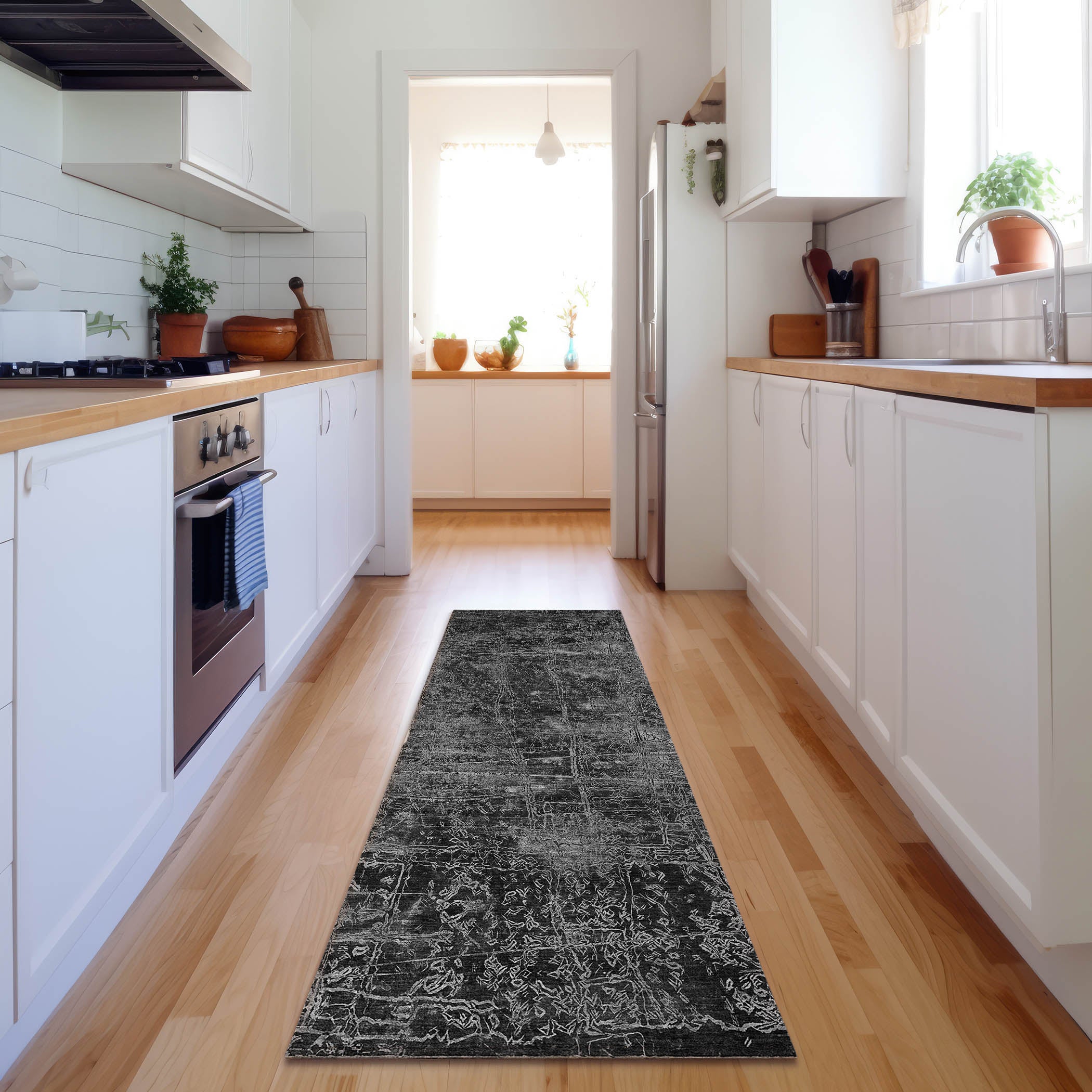 Bergen Machine Washable Transitional Gray Rug 2'3" x 7'6" #shape_Runner