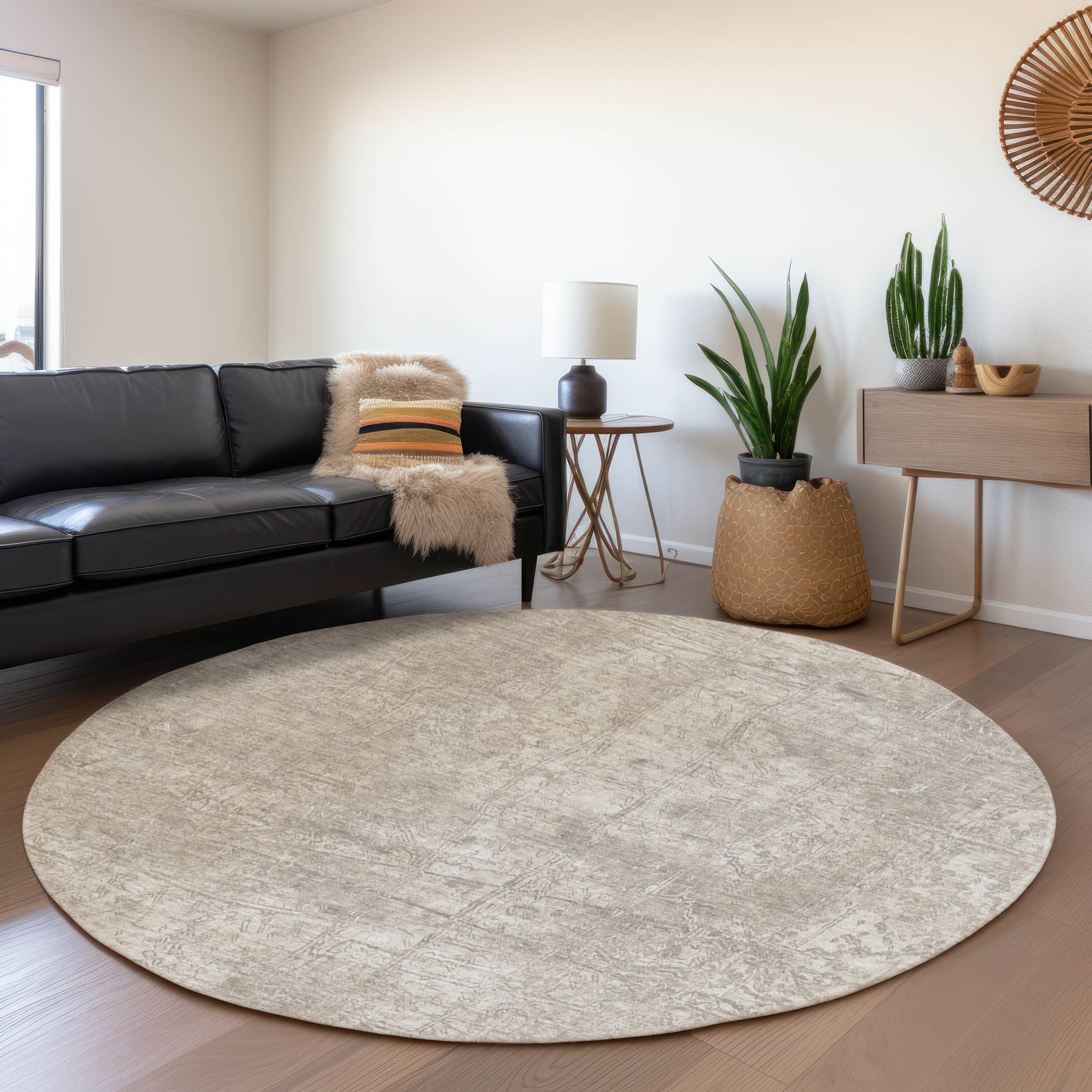 Bergen Machine Washable Transitional Ivory Rug 8' x 8' #shape_Round