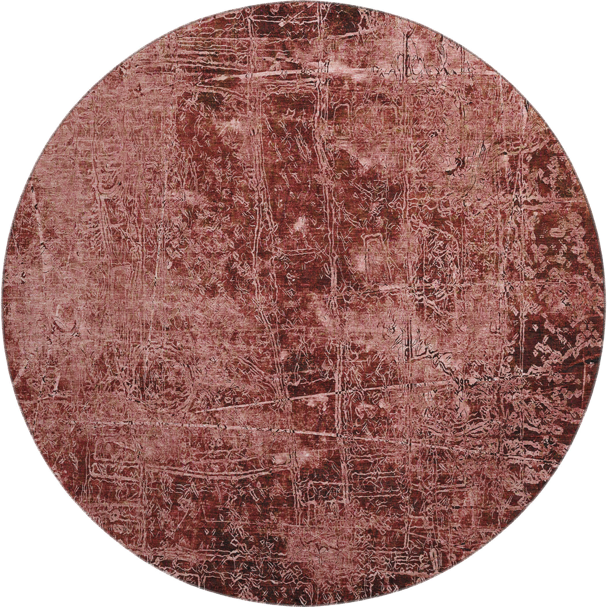 Bergen Machine Washable Transitional Merlot Red Rug 8' x 8' #shape_Round