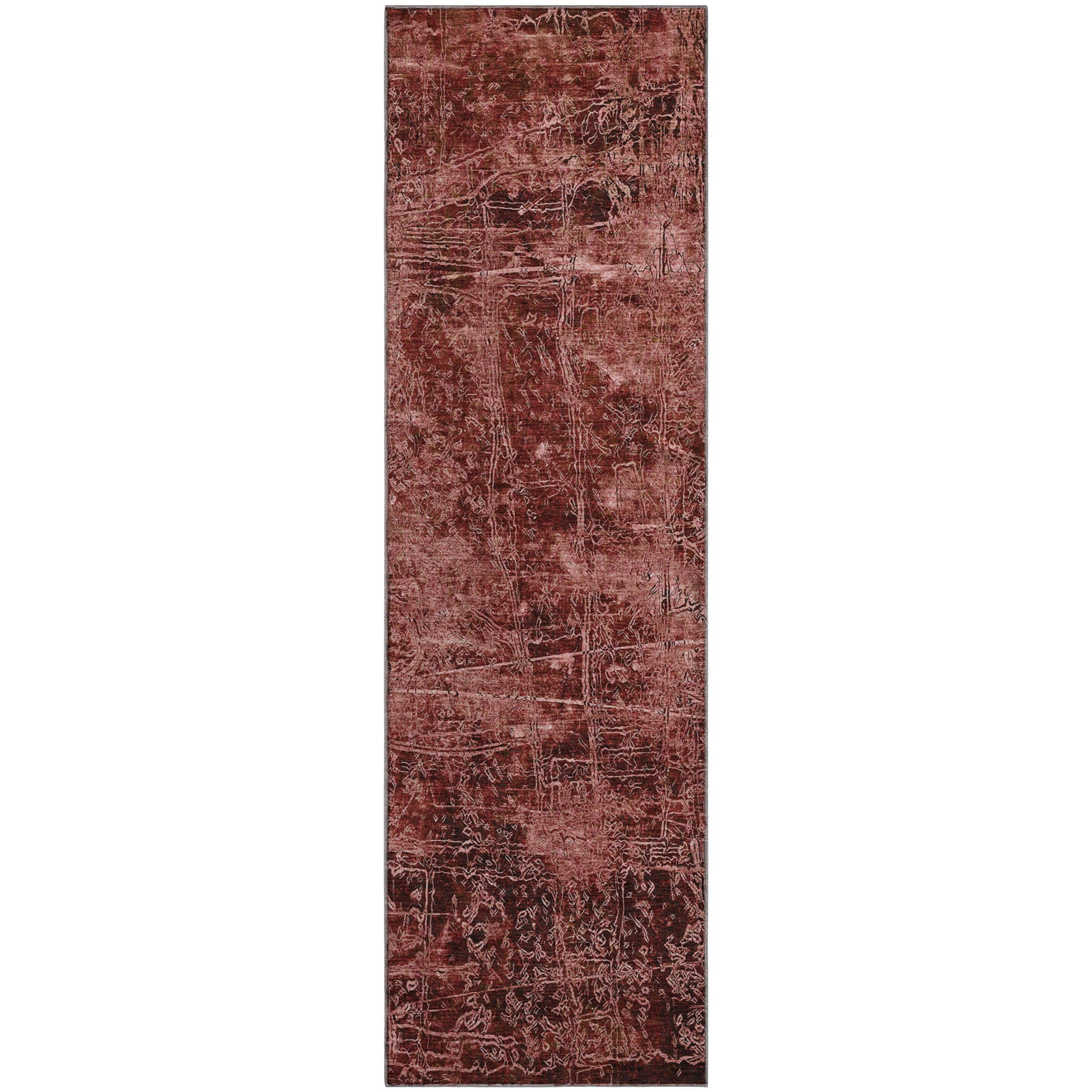 Bergen Machine Washable Transitional Merlot Red Rug 2'3" x 7'6" #shape_Runner