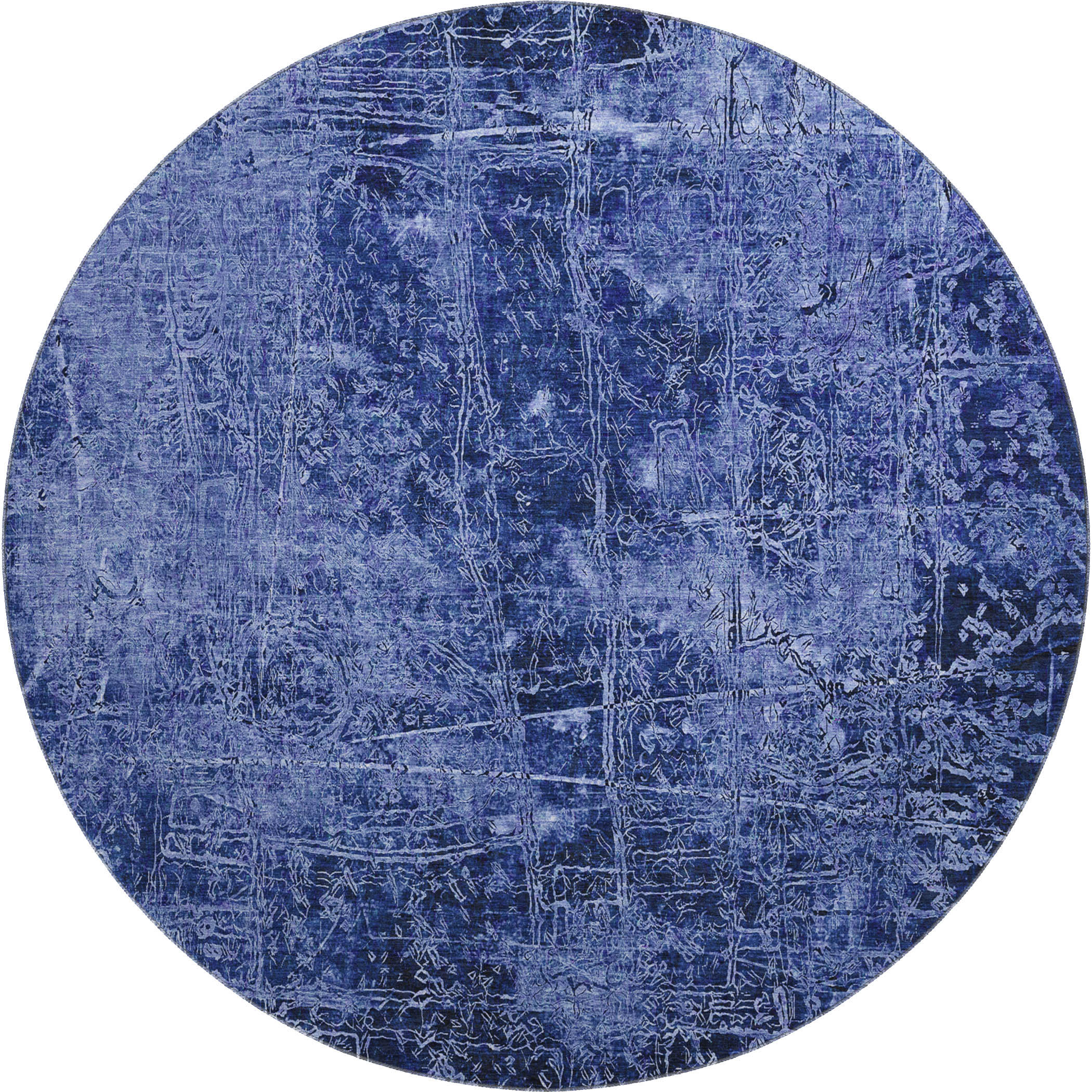 Bergen Machine Washable Transitional Navy Blue Rug 8' x 8' #shape_Round