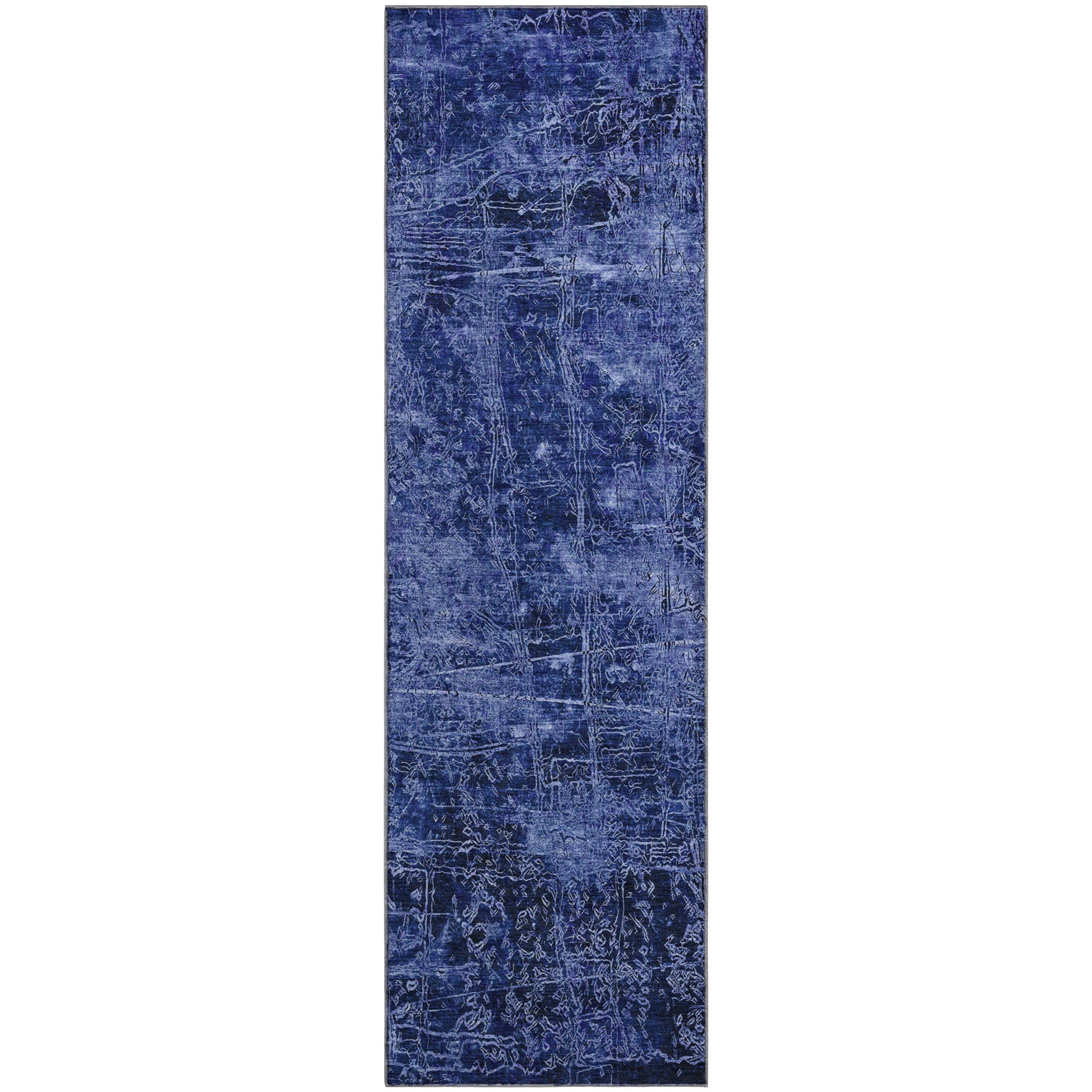 Bergen Machine Washable Transitional Navy Blue Rug 2'3" x 7'6" #shape_Runner