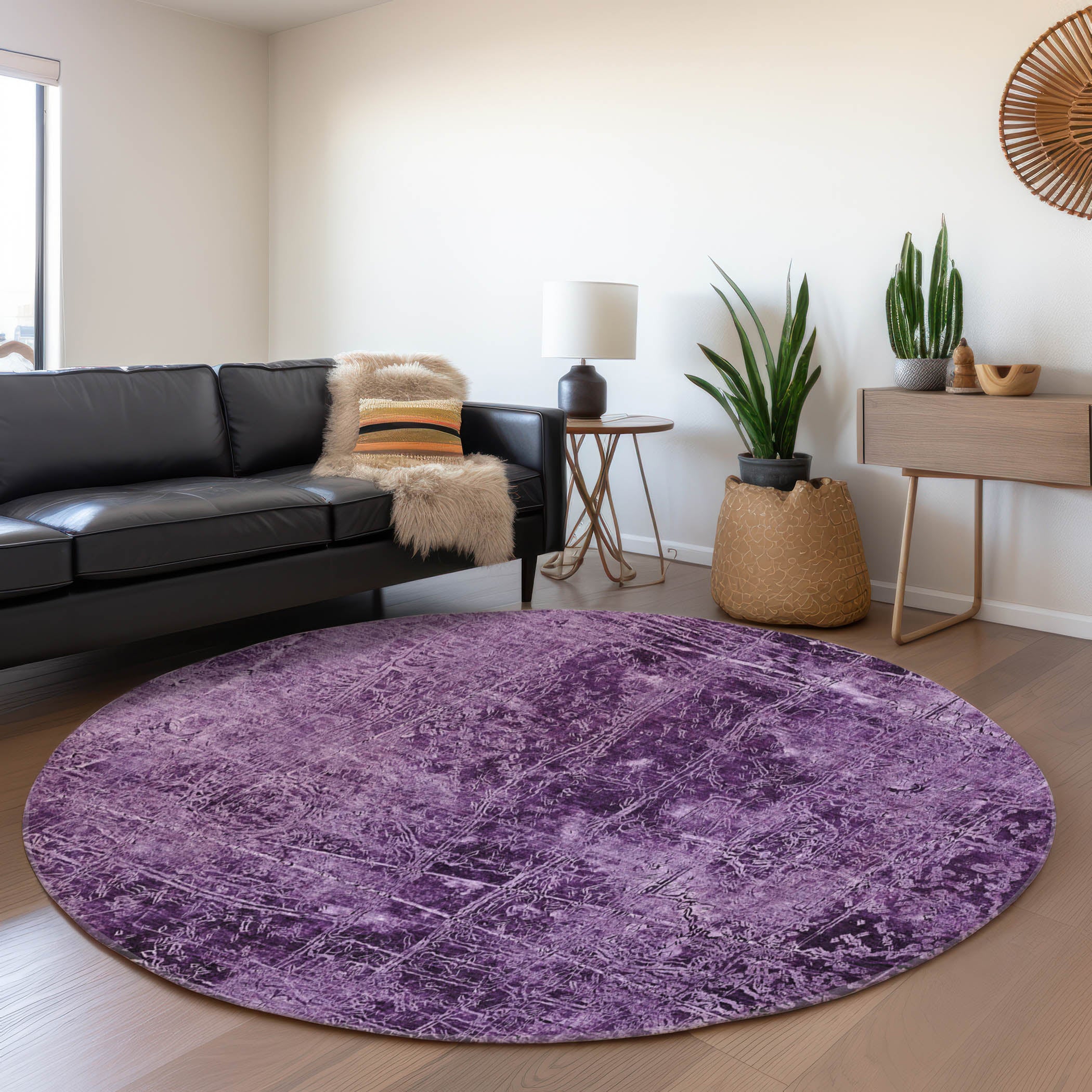 Bergen Machine Washable Transitional Purple Rug 8' x 8' #shape_Round