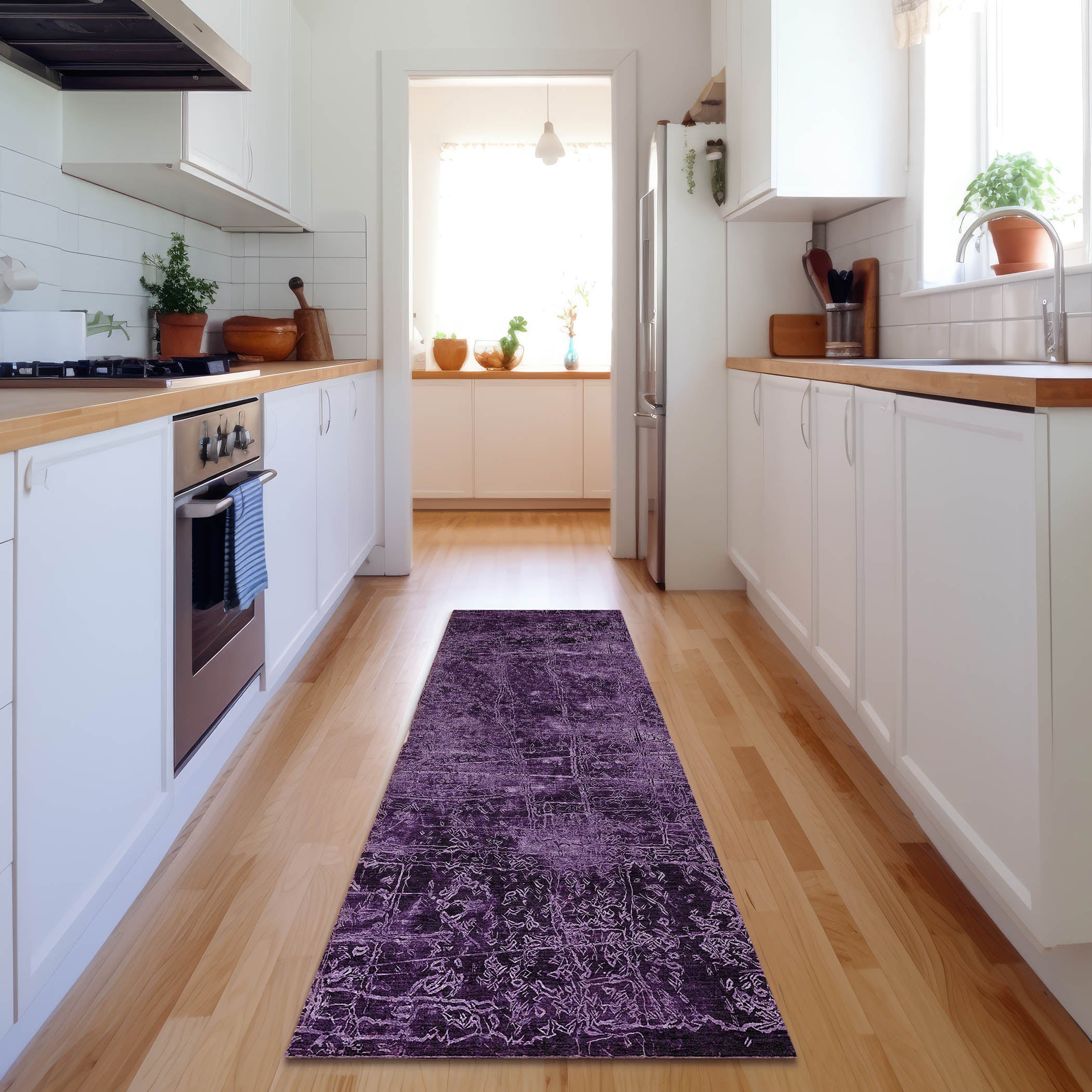 Bergen Machine Washable Transitional Purple Rug 2'3" x 7'6" #shape_Runner