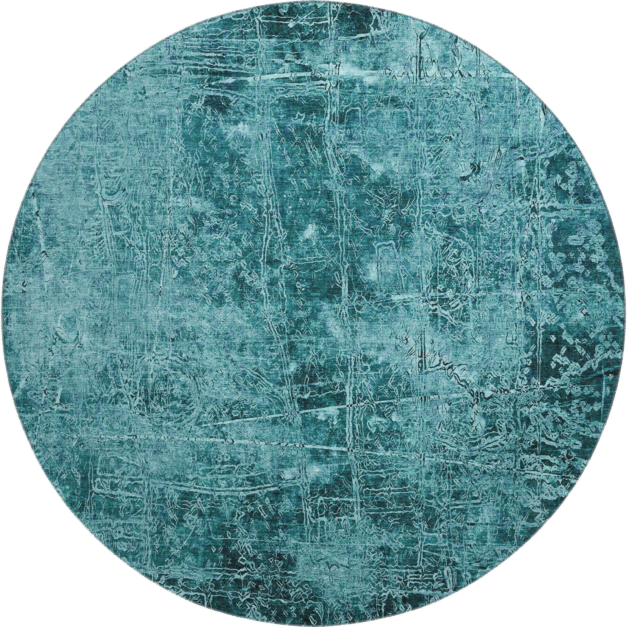 Bergen Machine Washable Transitional Teal Rug 8' x 8' #shape_Round