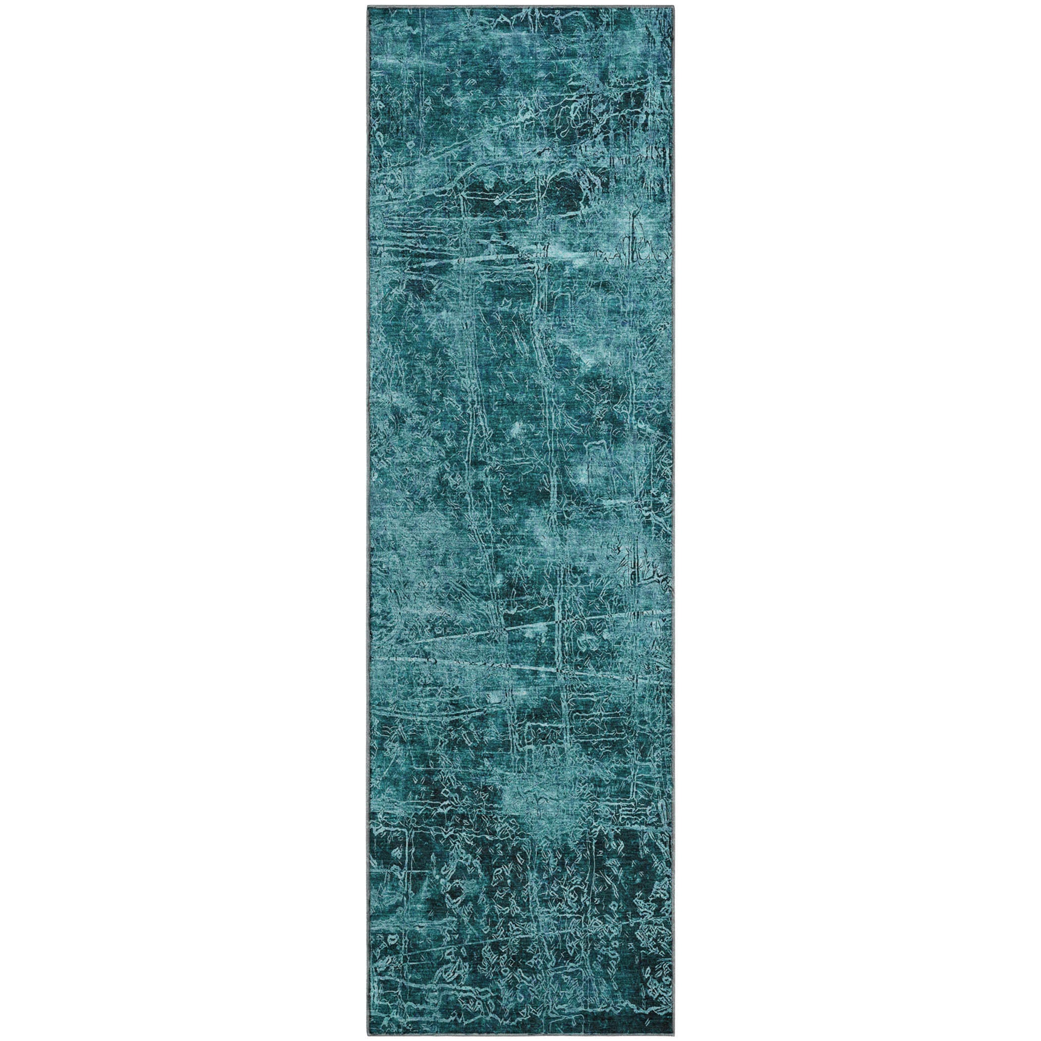 Bergen Machine Washable Transitional Teal Rug 2'3" x 7'6" #shape_Runner