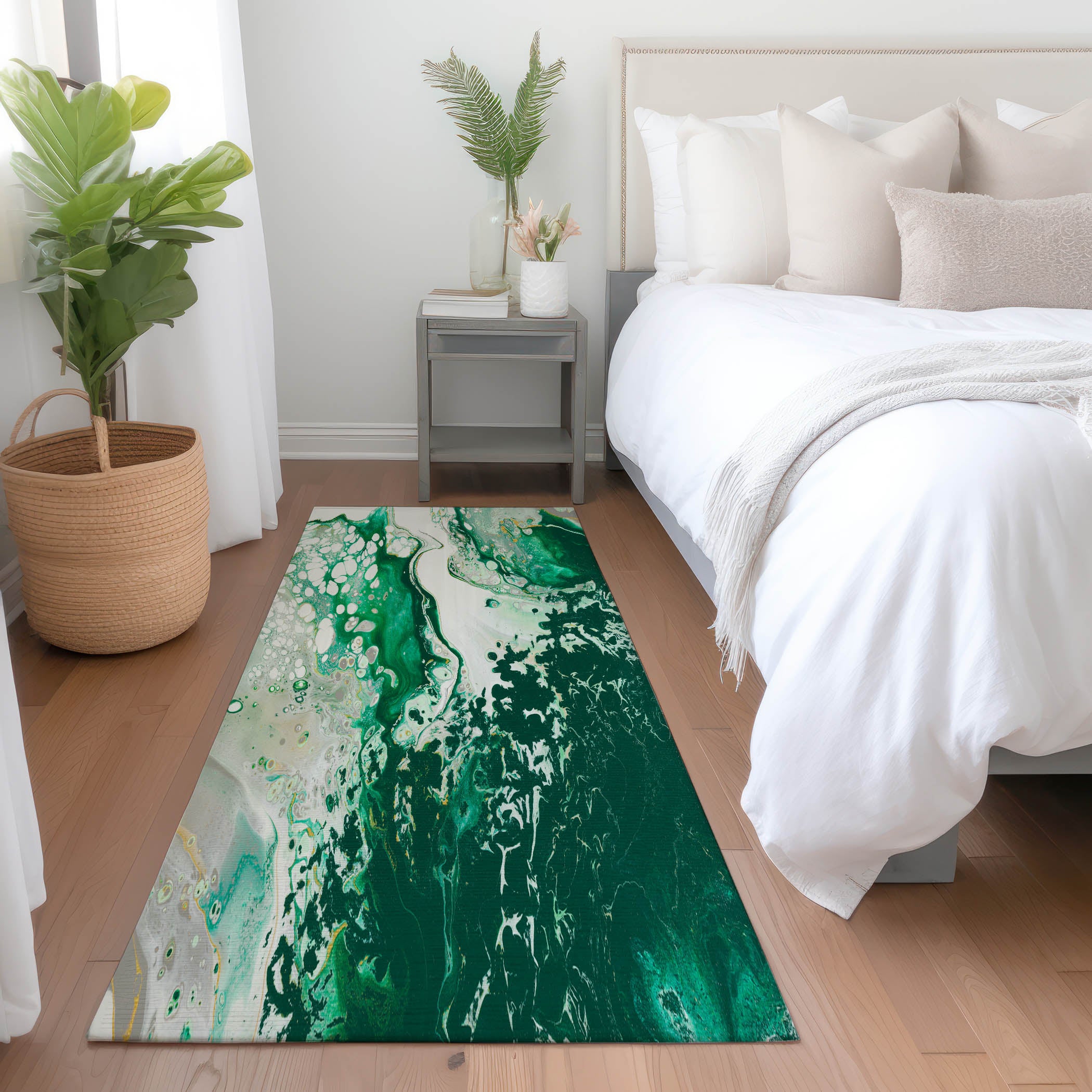 Reykjavik Machine Washable Contemporary Green Rug 2'3" x 7'6" #shape_Runner
