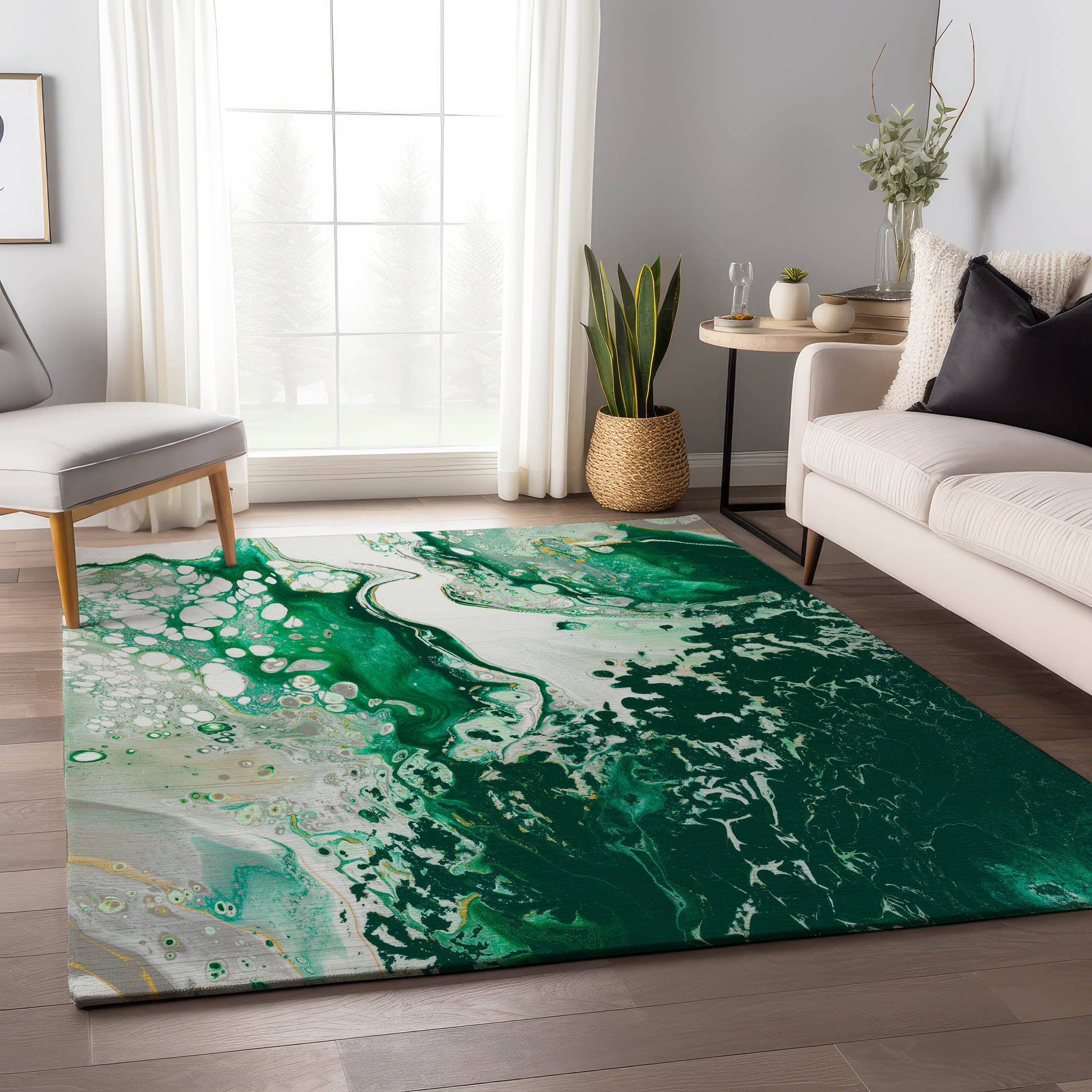 Reykjavik Machine Washable Contemporary Green Rug 2'6" x 3'10" #shape_Rectangle