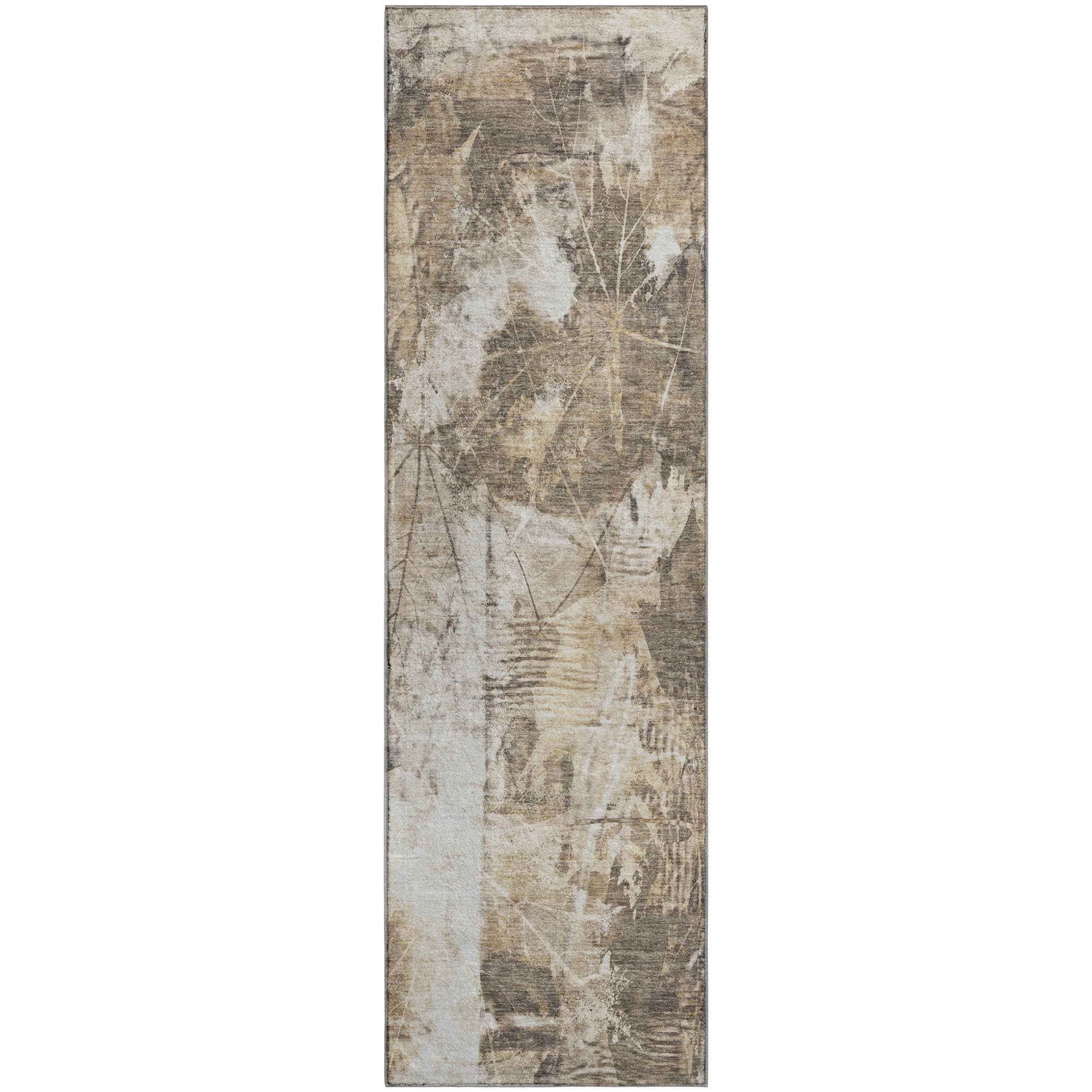 Kyoto Machine Washable Transitional Beige Brown Rug 2'3" x 7'6" #shape_Runner