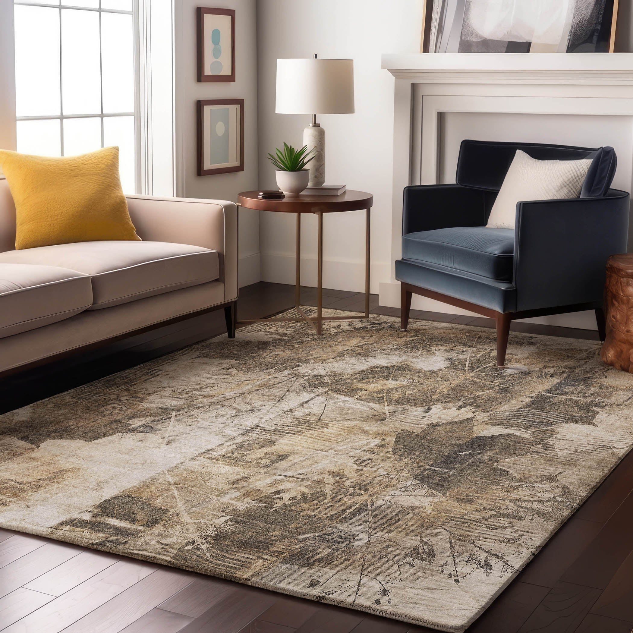 Kyoto Machine Washable Transitional Beige Brown Rug 2'6" x 3'10" #shape_Rectangle