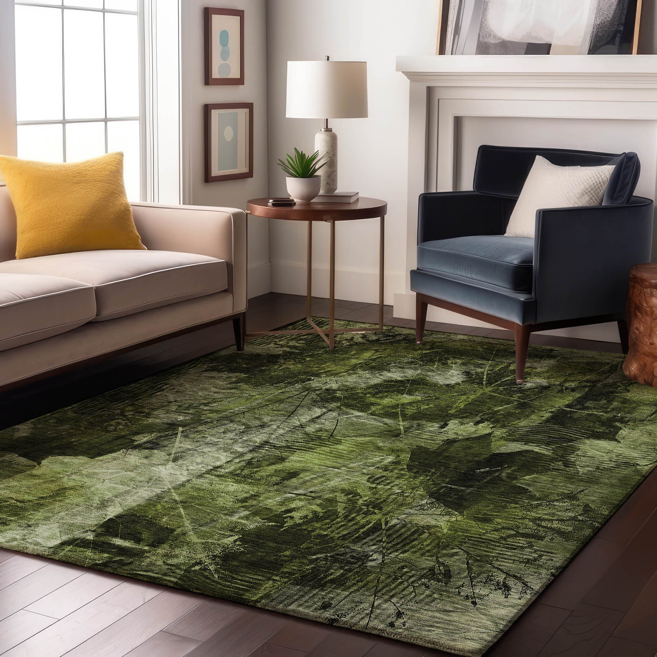 Kyoto Machine Washable Transitional Green Rug 2'6" x 3'10" #shape_Rectangle