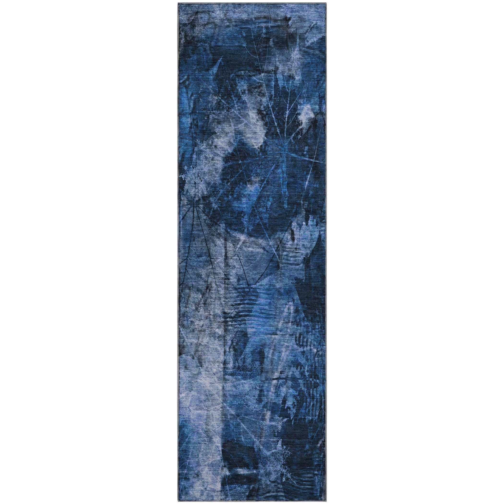 Kyoto Machine Washable Transitional Navy Blue Rug 2'3" x 7'6" #shape_Runner