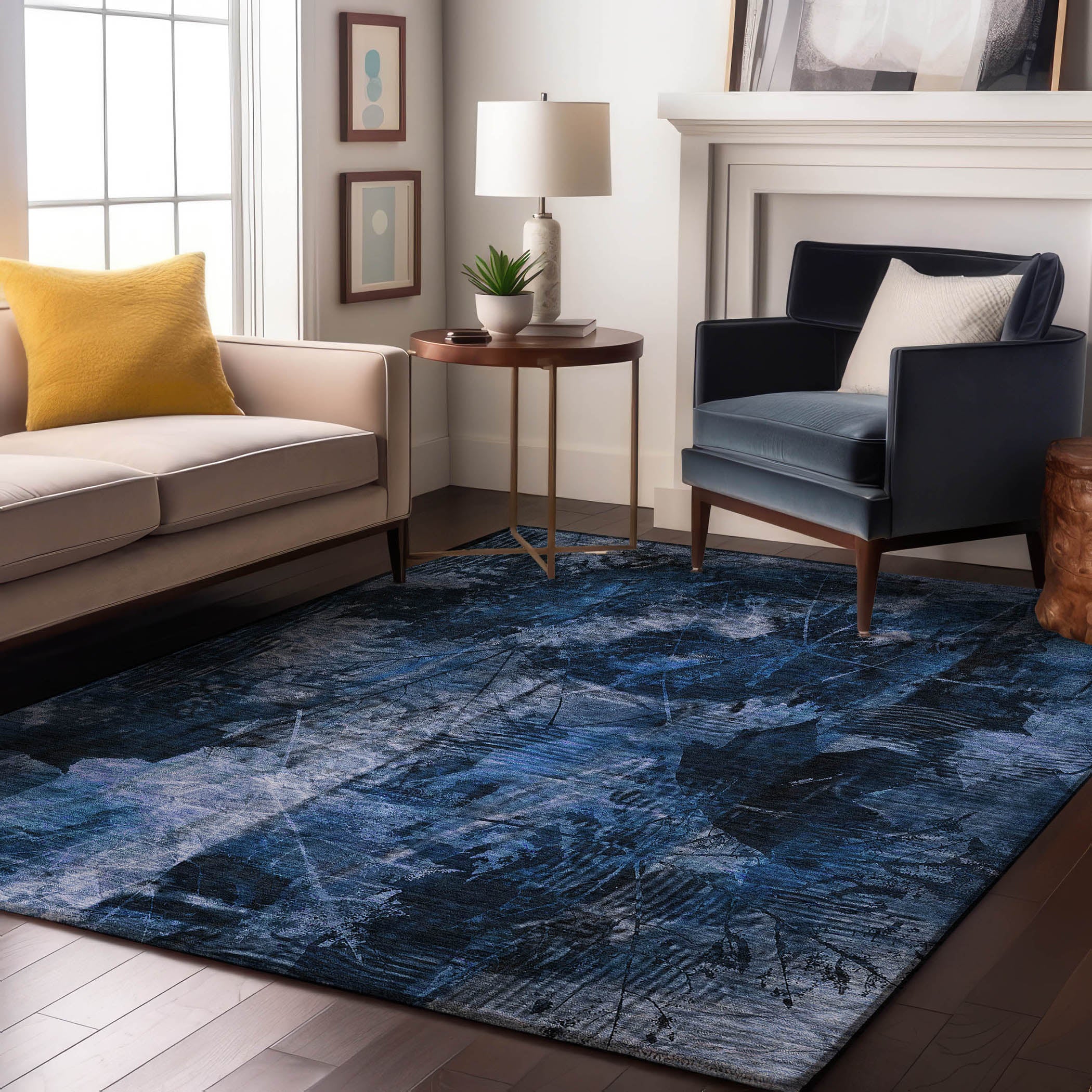 Kyoto Machine Washable Transitional Navy Blue Rug 2'6" x 3'10" #shape_Rectangle