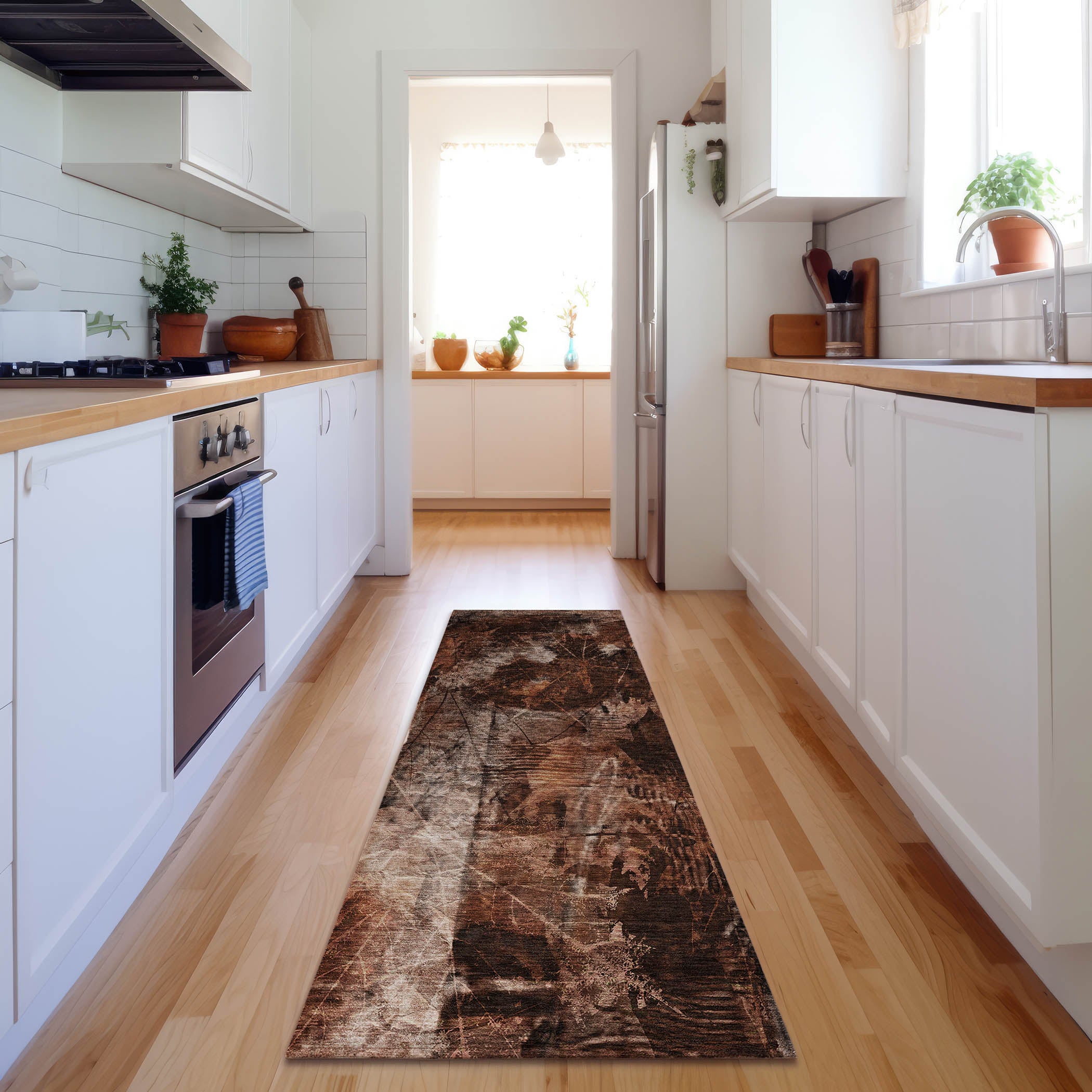 Kyoto Machine Washable Transitional Paprika Orange Rug 2'3" x 7'6" #shape_Runner