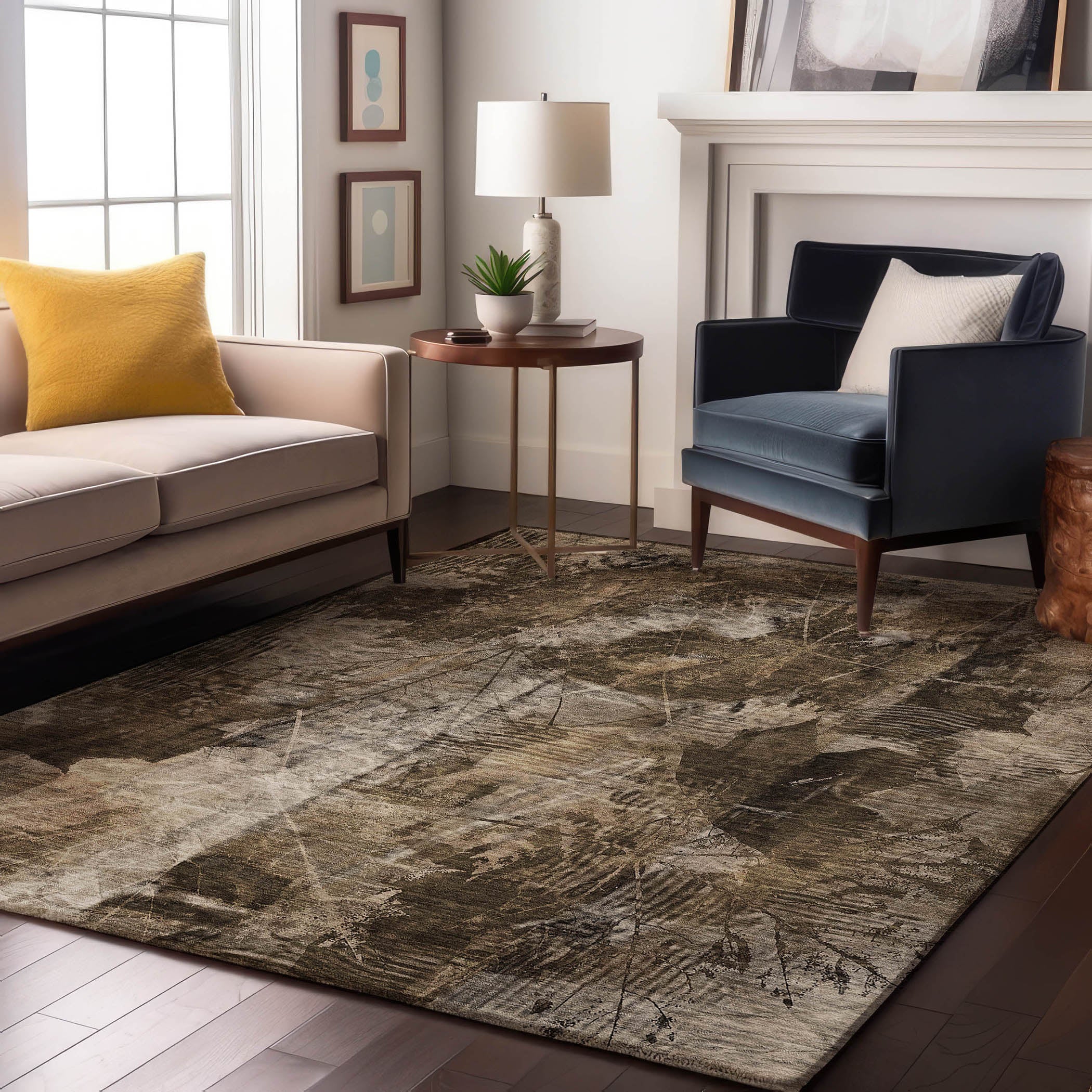 Kyoto Machine Washable Transitional Taupe Brown Rug 2'6" x 3'10" #shape_Rectangle