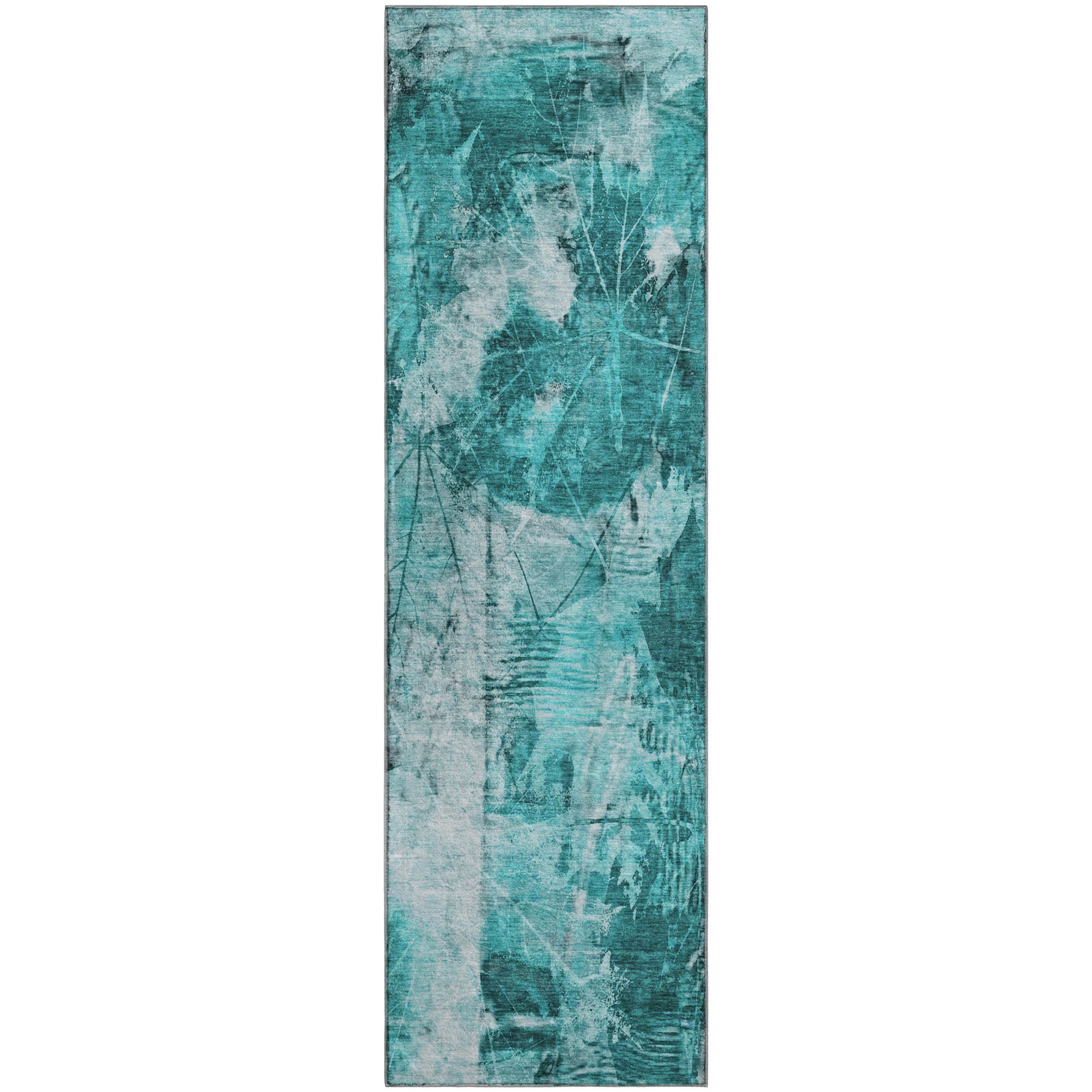 Kyoto Machine Washable Transitional Teal Rug 2'3" x 7'6" #shape_Runner
